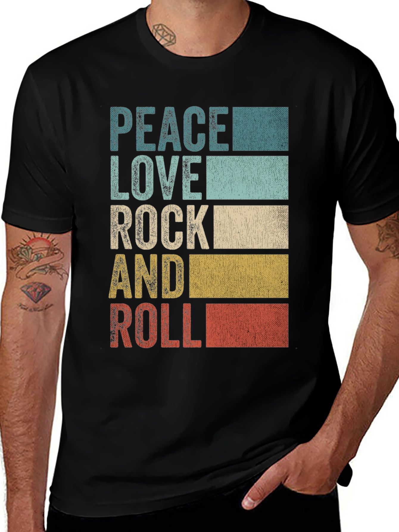 Peace Love Rock and Roll Mens Graphic T-Shirt