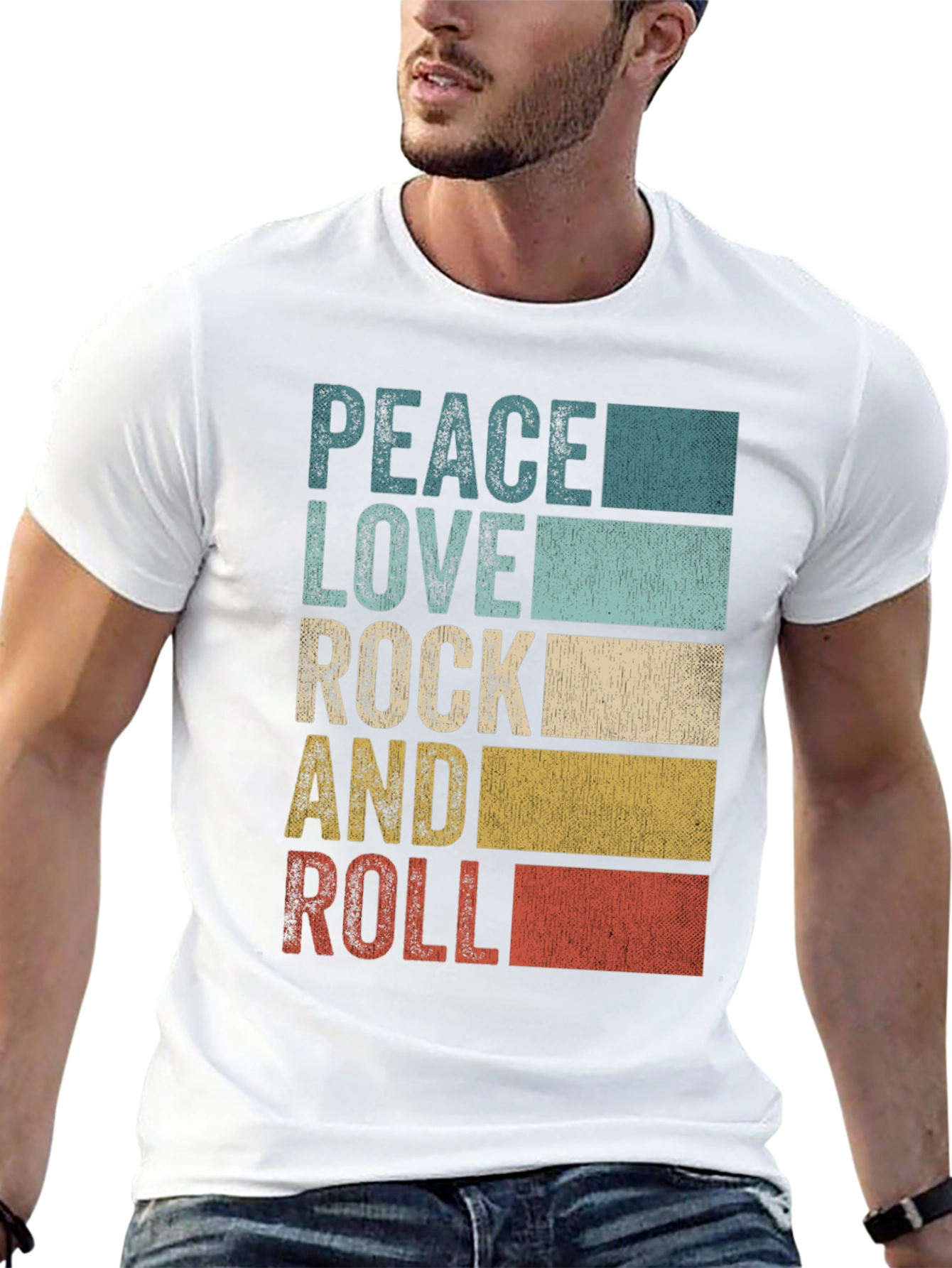 Peace Love Rock and Roll Mens Graphic T-Shirt