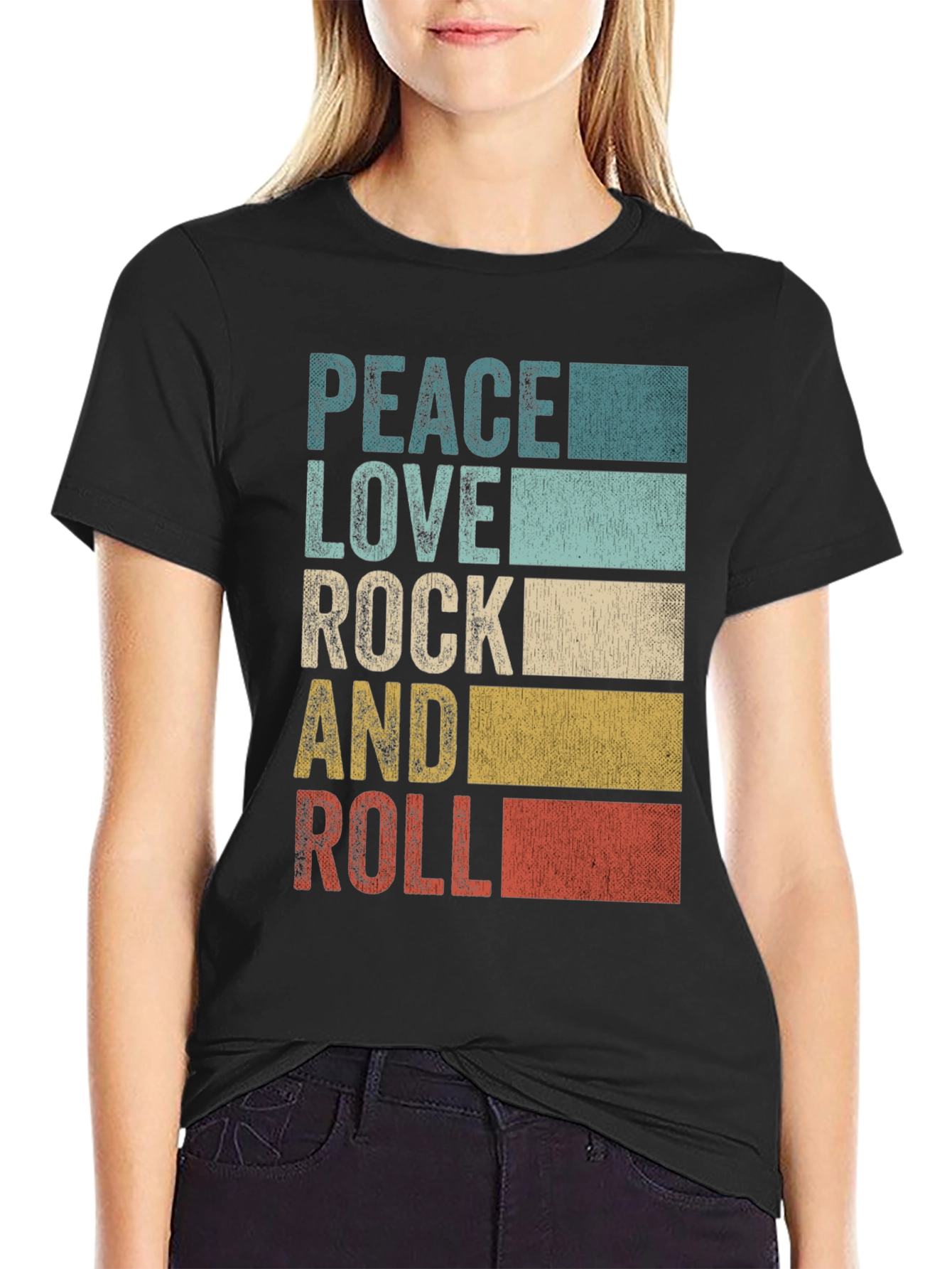 Peace Love Rock and Roll Mens Graphic T-Shirt