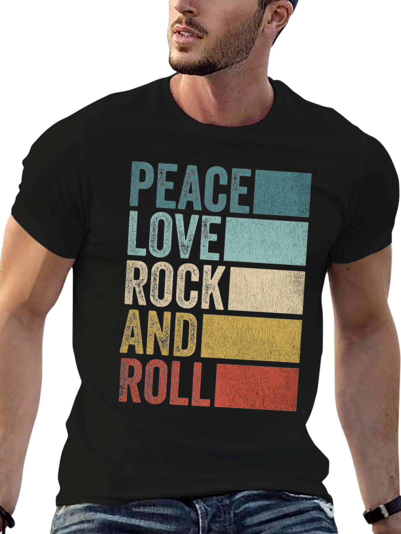 Peace Love Rock and Roll Mens Graphic T-Shirt