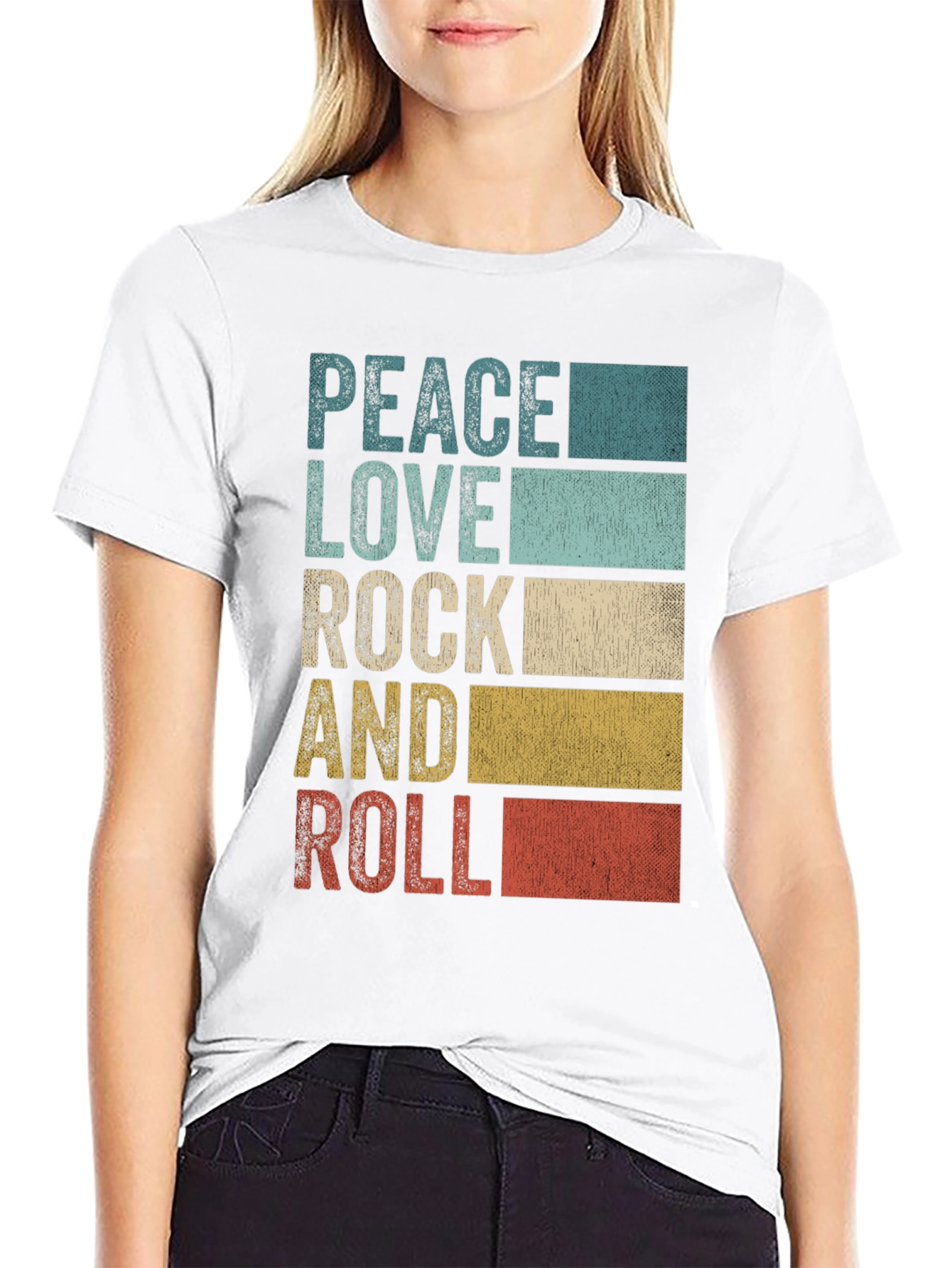 Peace Love Rock and Roll Mens Graphic T-Shirt