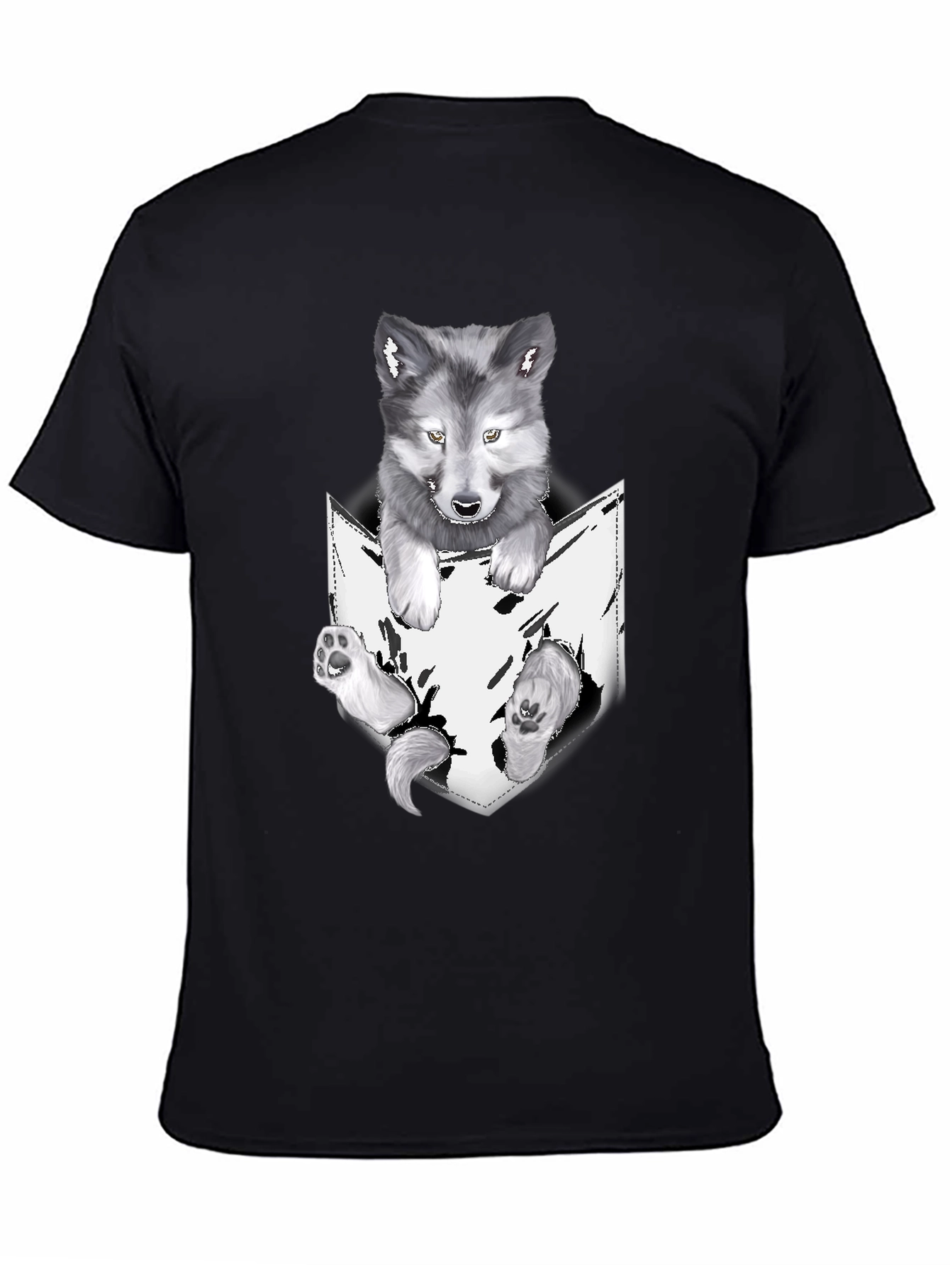 Wolf Pup in Pocket Graphic Tee - Black