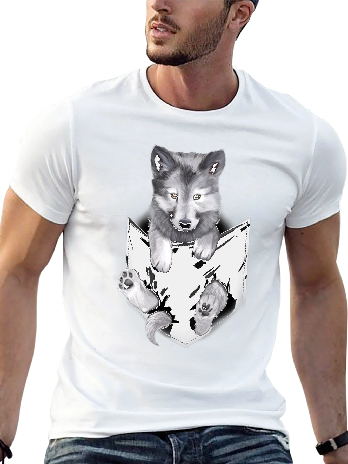 Wolf Pup in Pocket Graphic Tee - Black