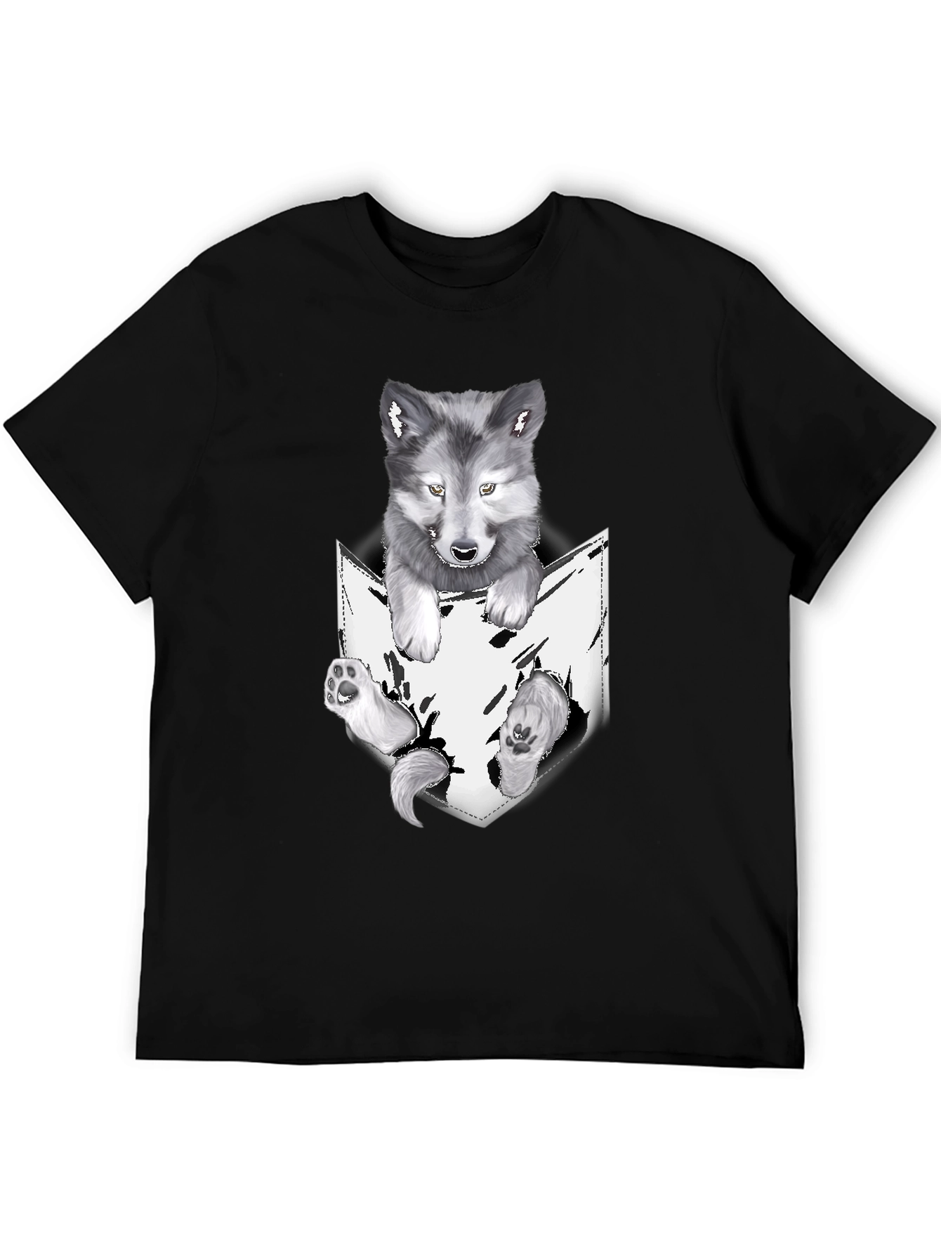Wolf Pup in Pocket Graphic Tee - Black