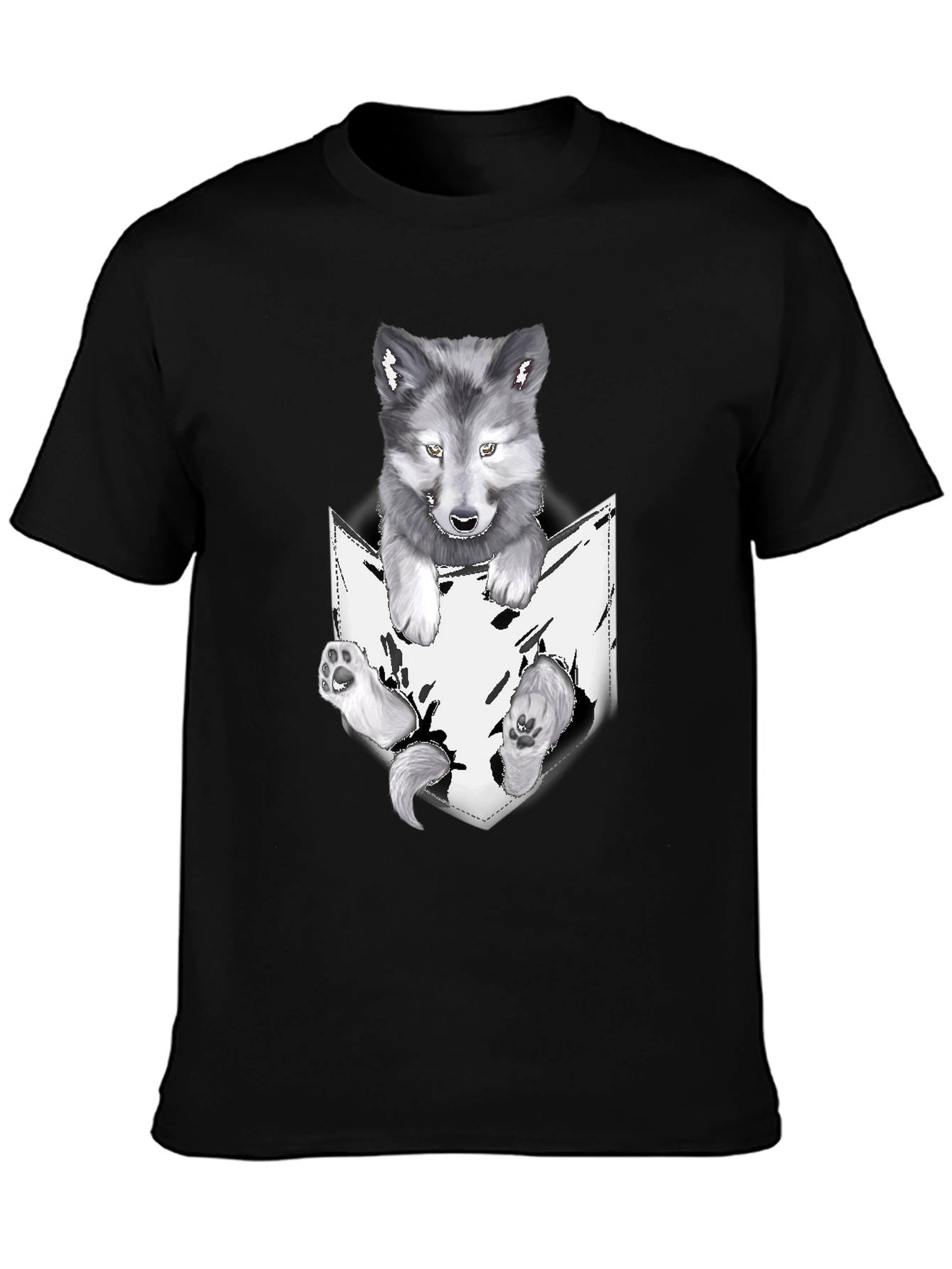 Wolf Pup in Pocket Graphic Tee - Black