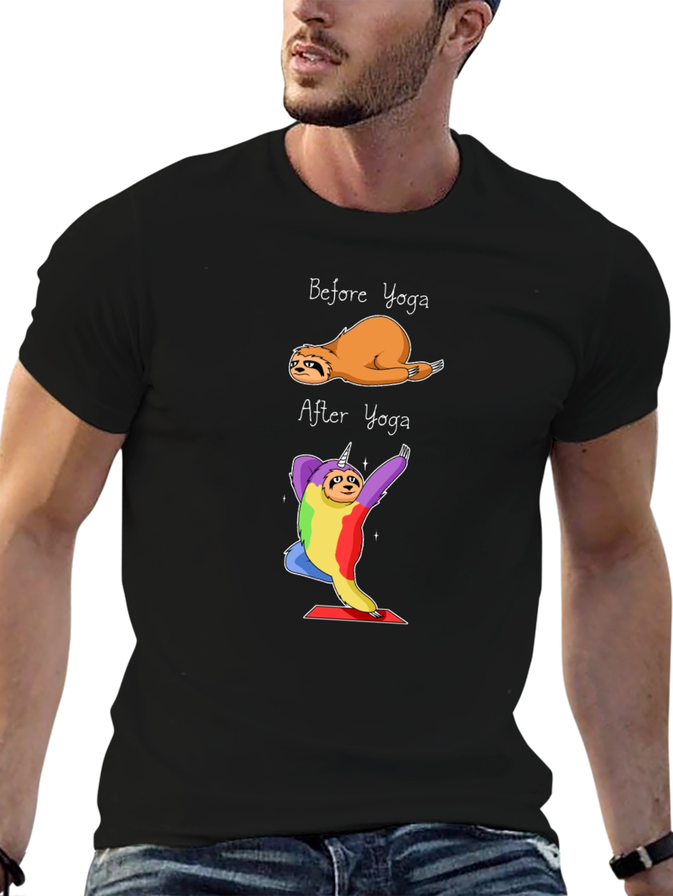 Yoga Sloth Graphic Tee - Black Cotton T-Shirt