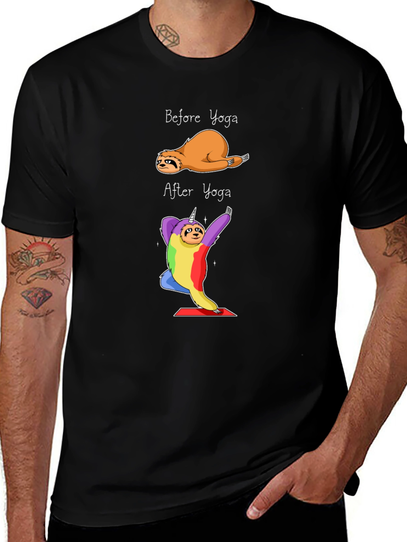 Yoga Sloth Graphic Tee - Black Cotton T-Shirt