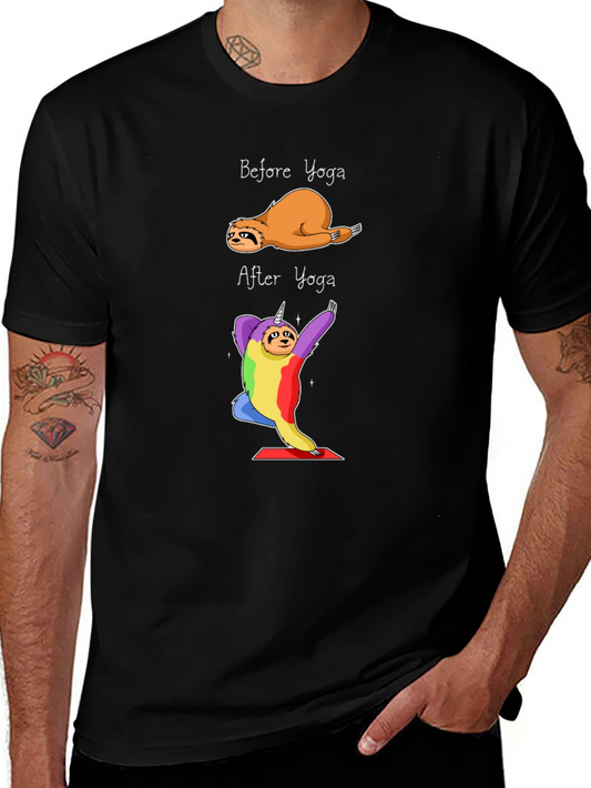 Yoga Sloth Graphic Tee - Black Cotton T-Shirt