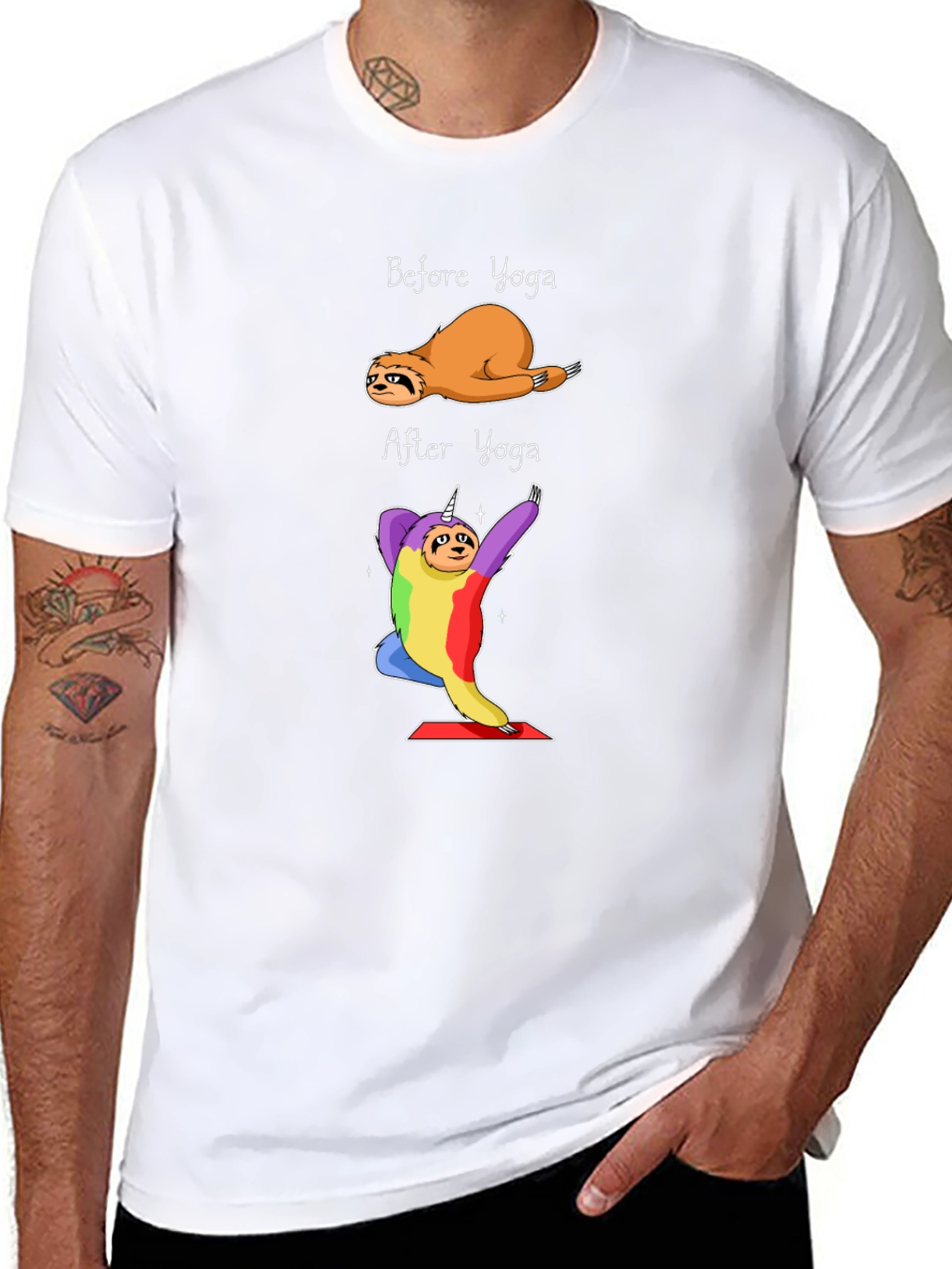 Yoga Sloth Graphic Tee - Black Cotton T-Shirt