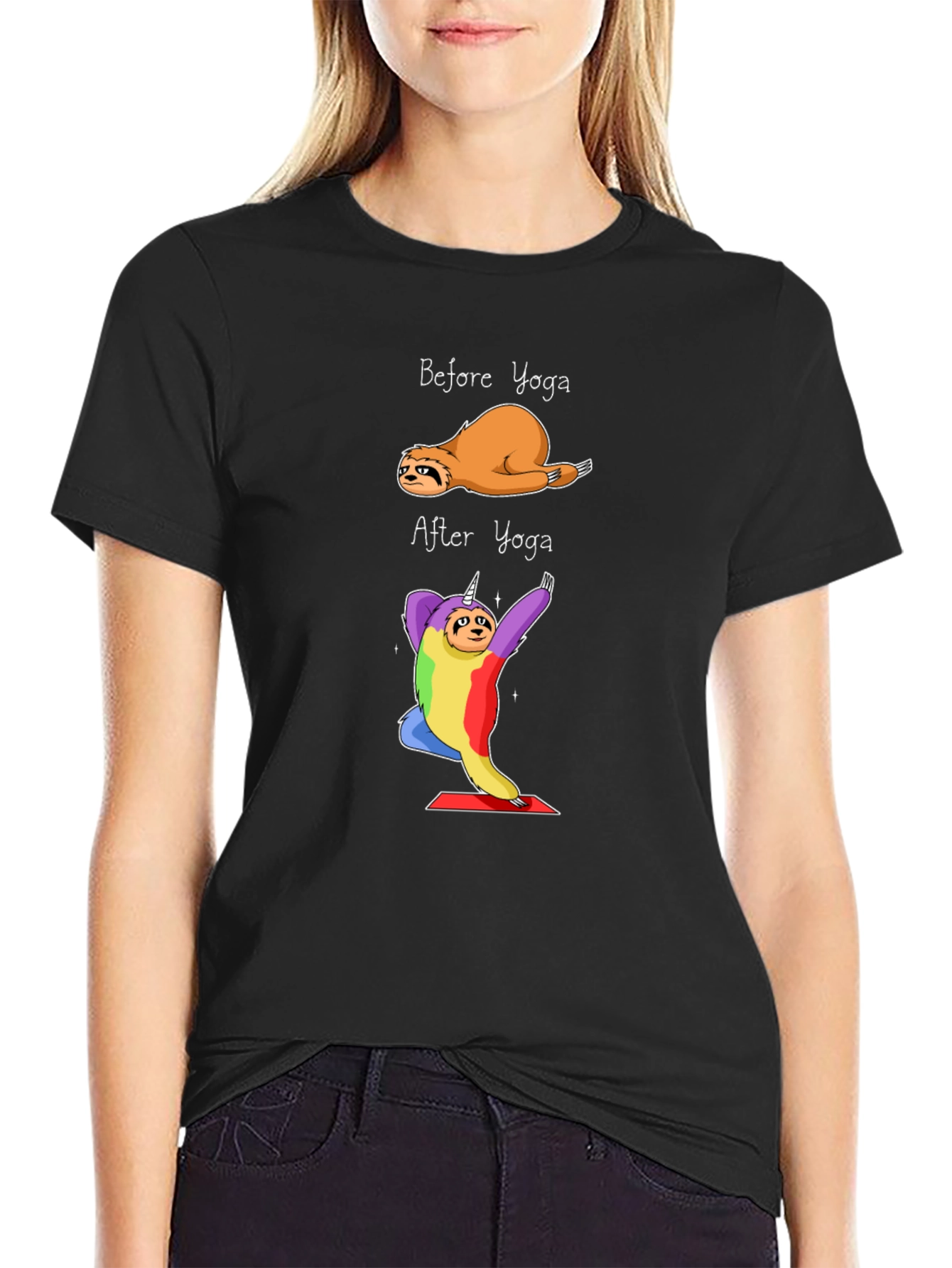 Yoga Sloth Graphic Tee - Black Cotton T-Shirt