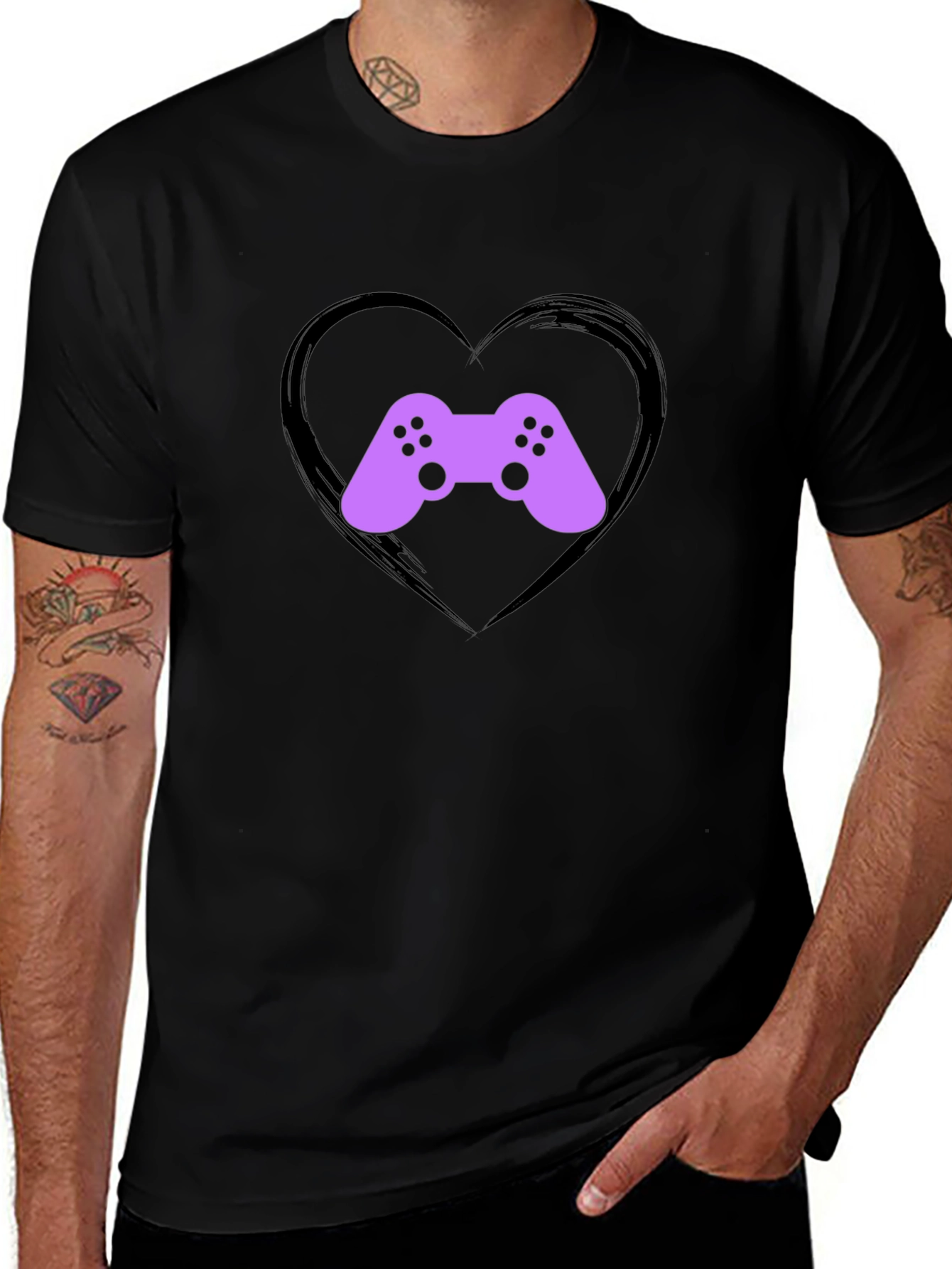 Gamer Heart T-Shirt - Black Casual Tee