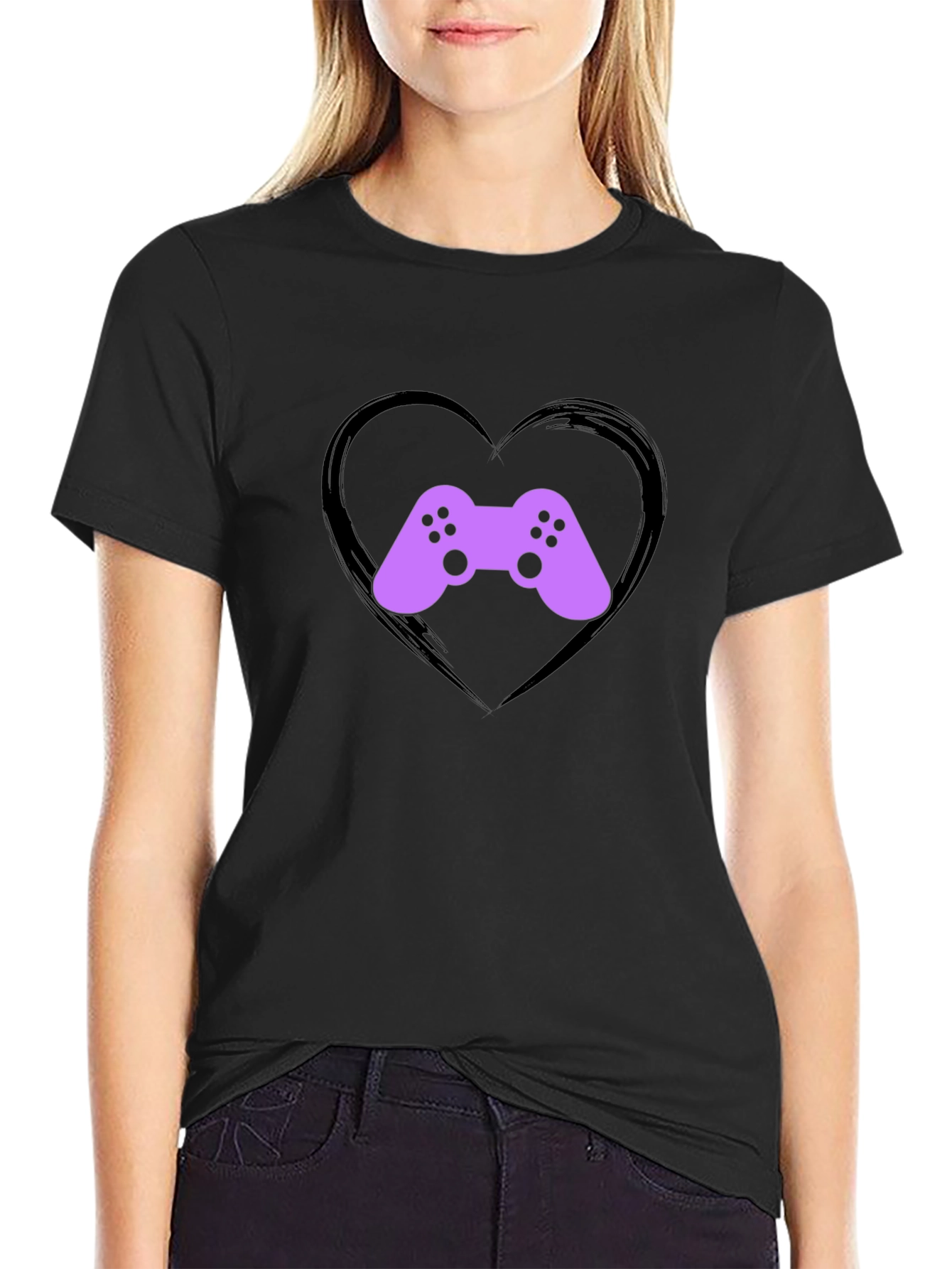 Gamer Heart T-Shirt - Black Casual Tee