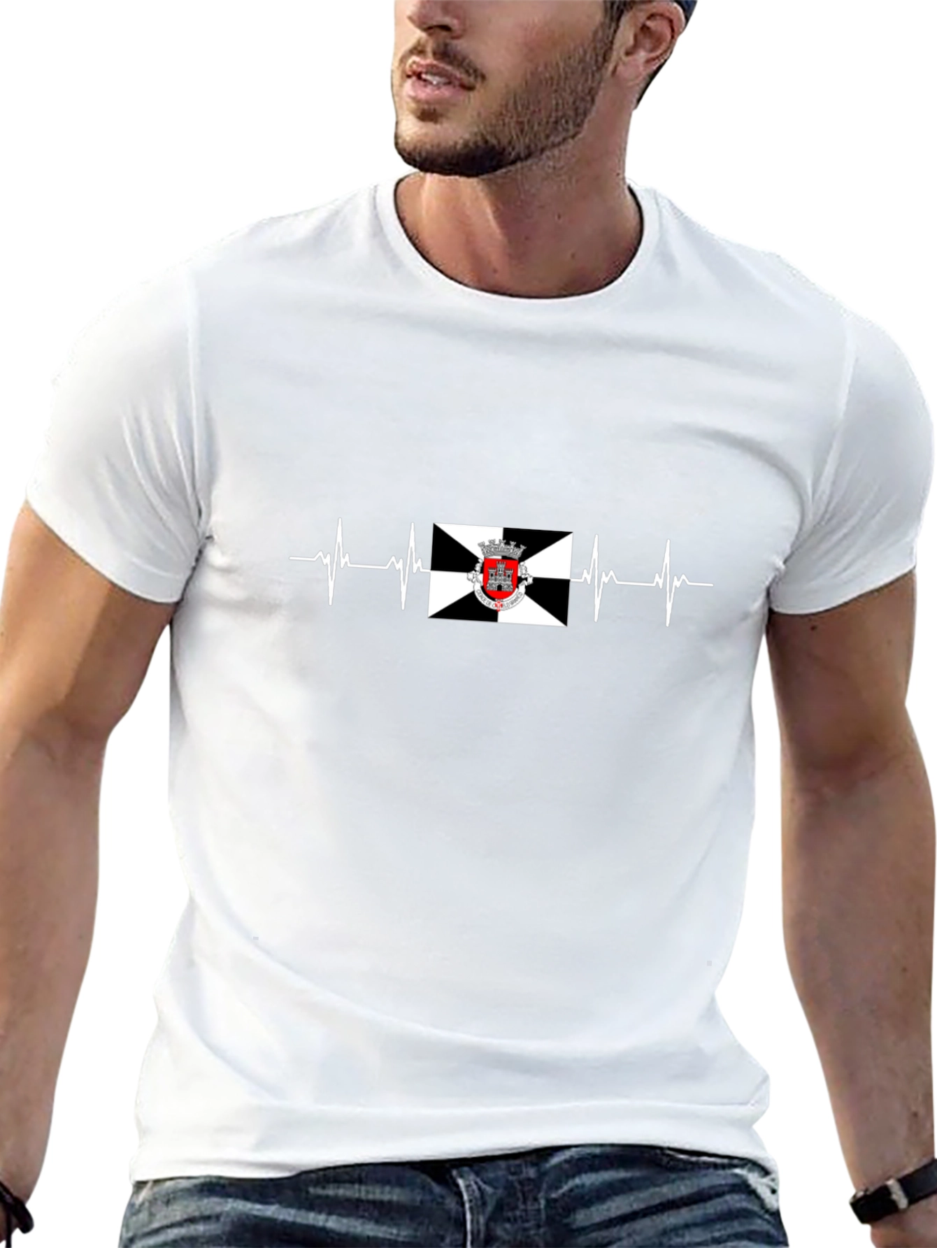 Black T-Shirt with Heartbeat Design