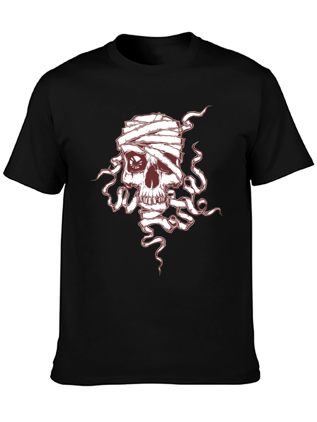 Skull Mummy Graphic Tee - Black Cotton T-Shirt