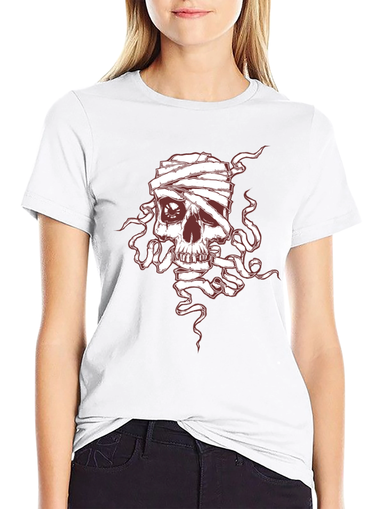 Skull Mummy Graphic Tee - Black Cotton T-Shirt