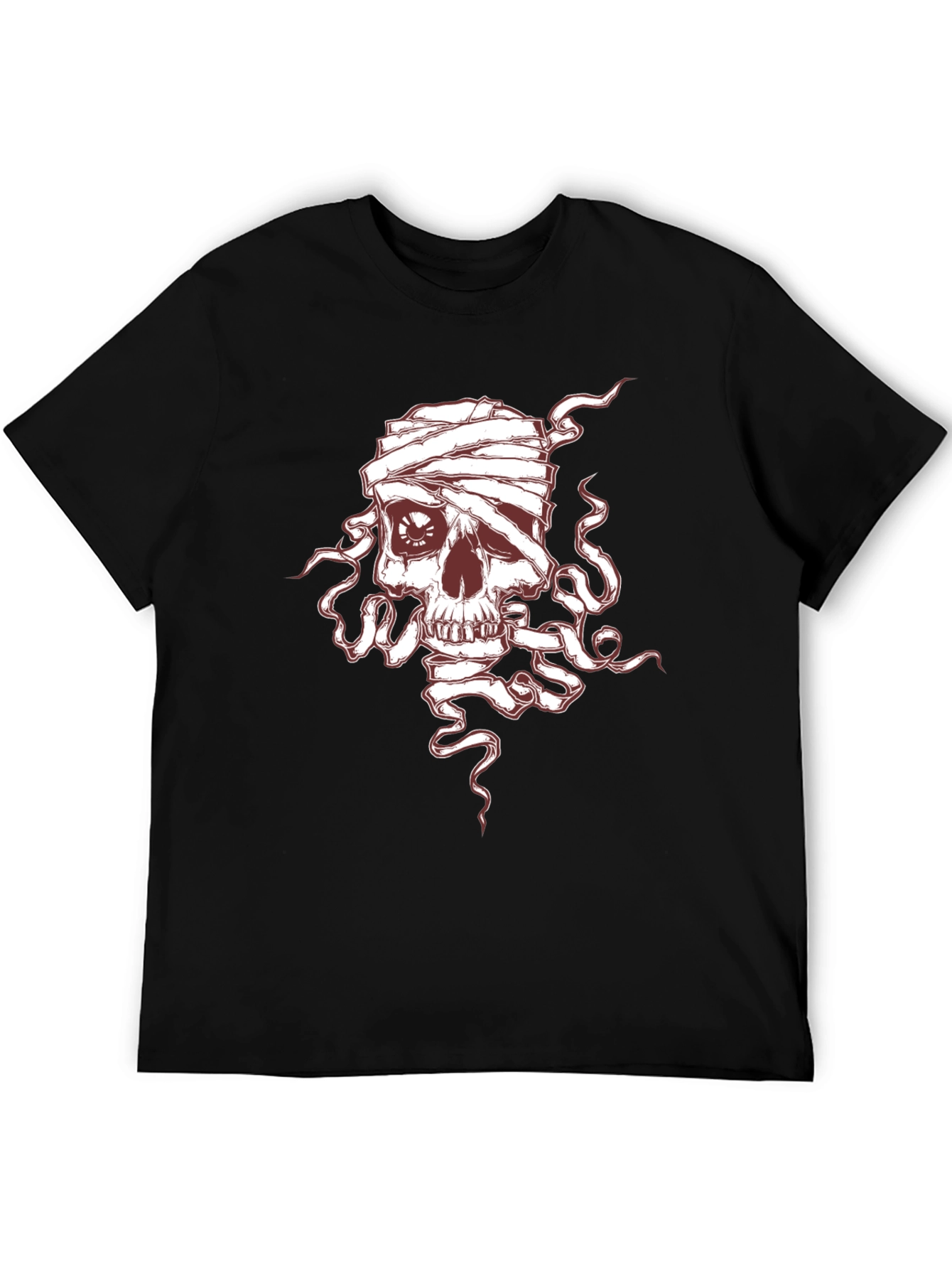 Skull Mummy Graphic Tee - Black Cotton T-Shirt