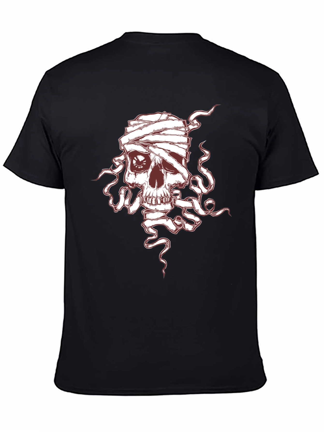 Skull Mummy Graphic Tee - Black Cotton T-Shirt