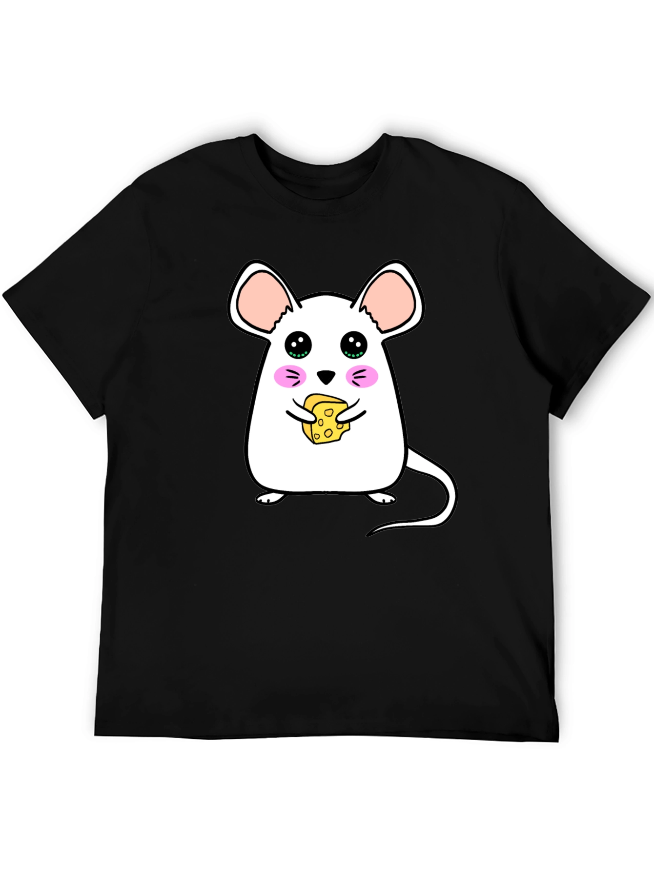 Cute Cartoon Mouse Eating Cheese Graphic T-Shirt