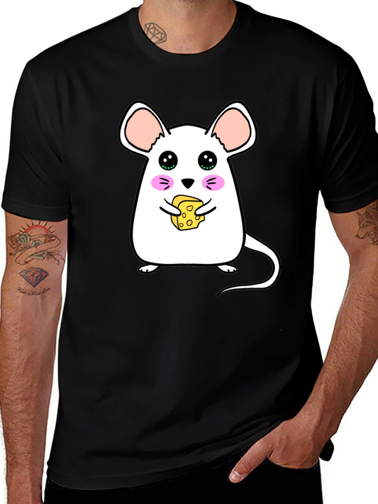 Cute Cartoon Mouse Eating Cheese Graphic T-Shirt