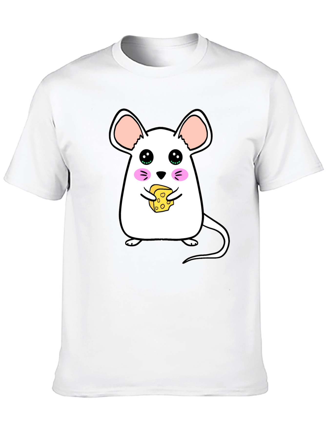Cute Cartoon Mouse Eating Cheese Graphic T-Shirt