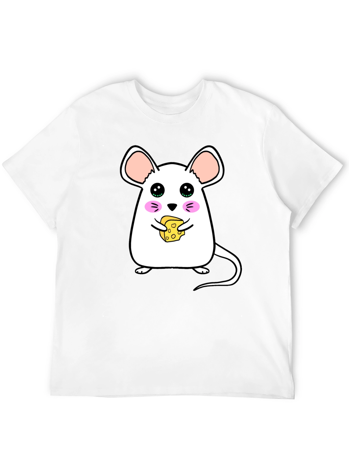 Cute Cartoon Mouse Eating Cheese Graphic T-Shirt
