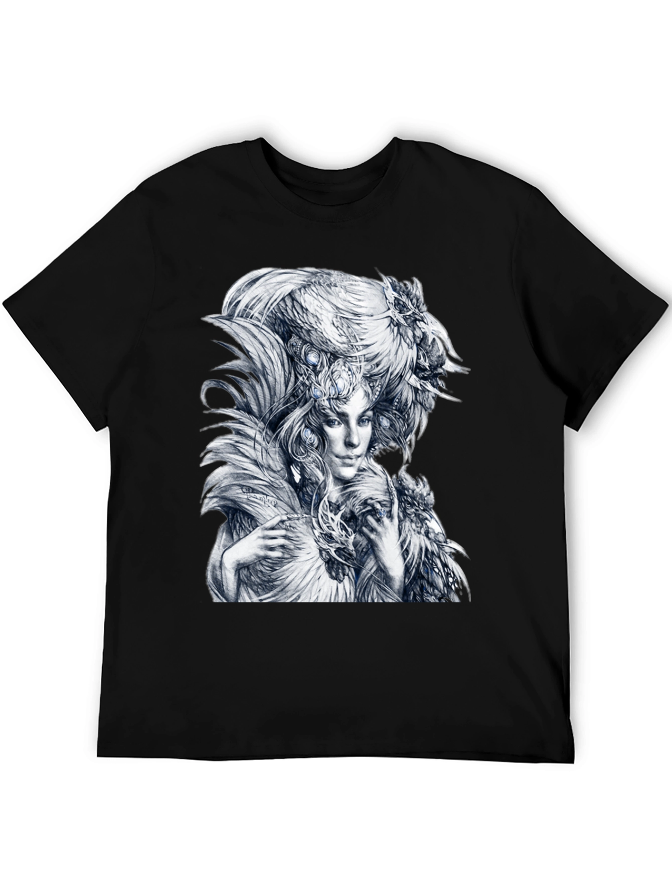 Feathered Woman Graphic Tee - Stylish Black T-Shirt