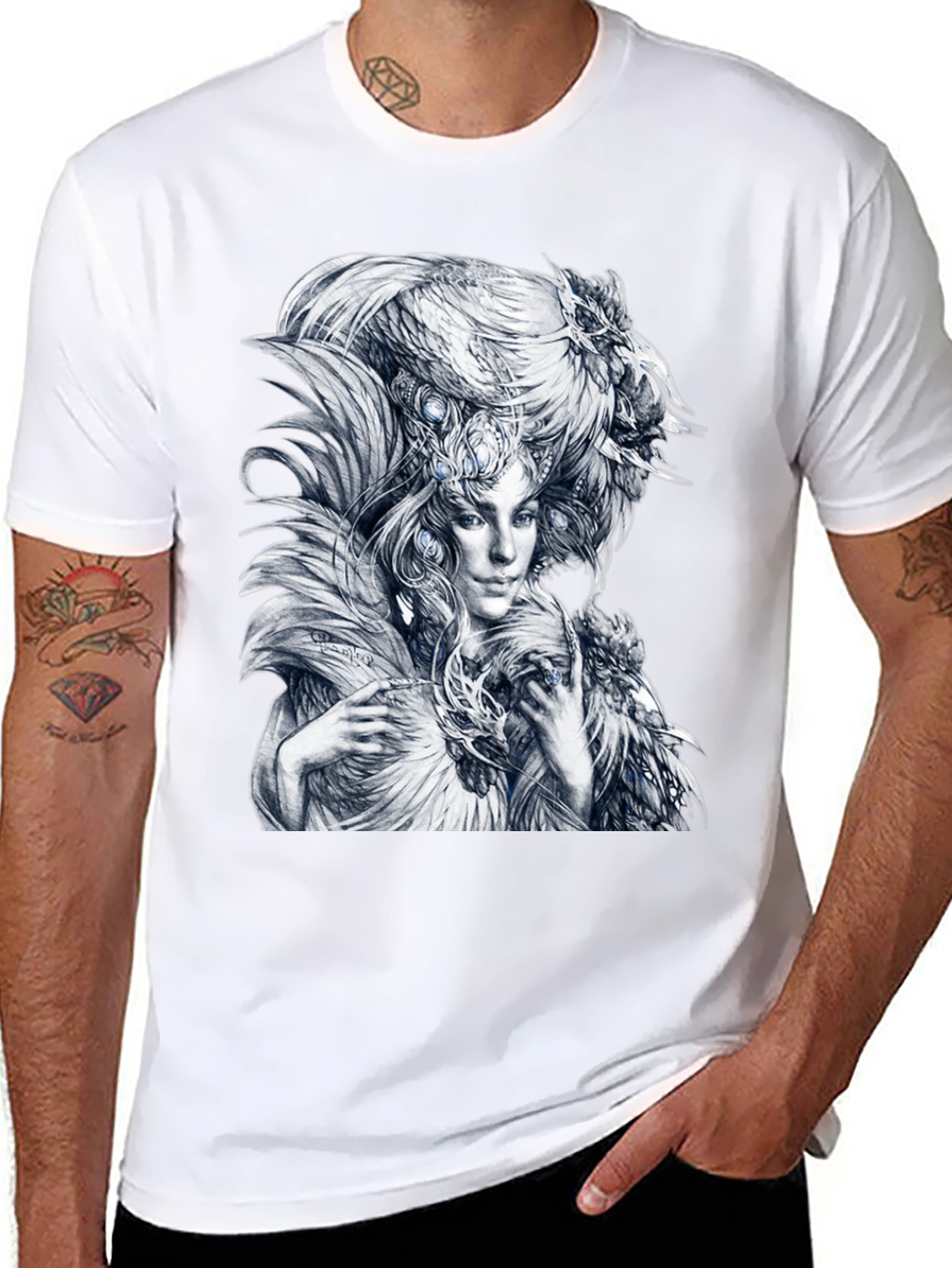 Feathered Woman Graphic Tee - Stylish Black T-Shirt