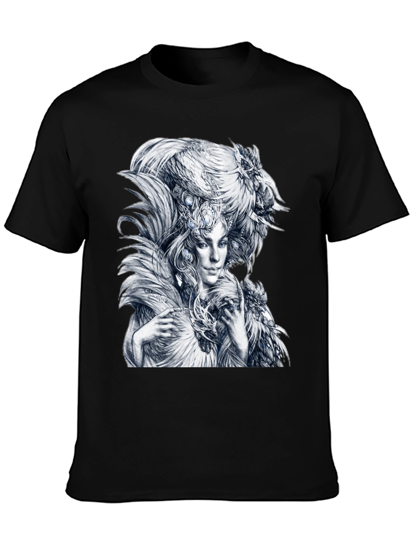 Feathered Woman Graphic Tee - Stylish Black T-Shirt