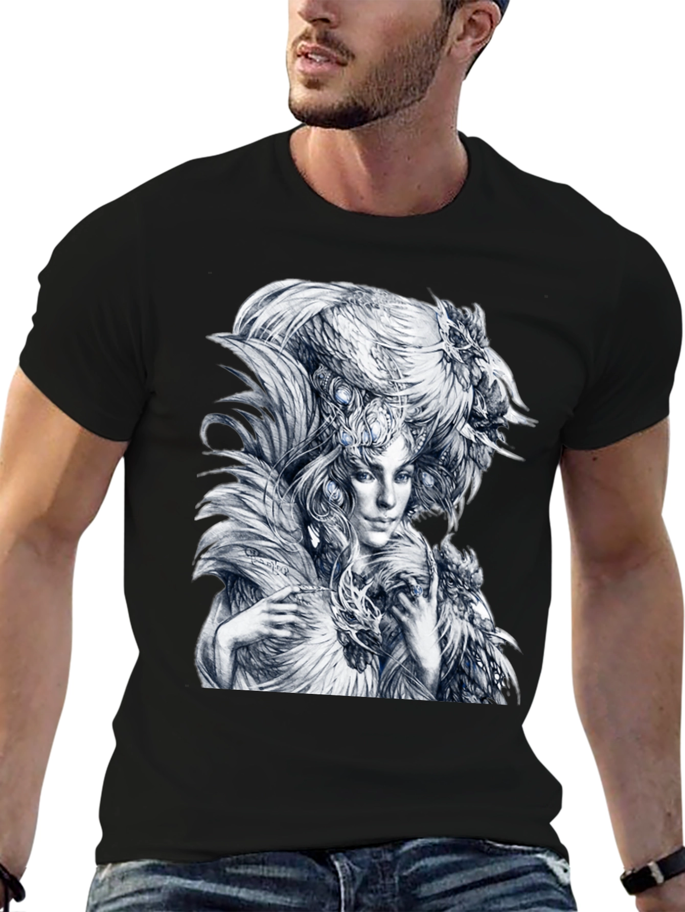 Feathered Woman Graphic Tee - Stylish Black T-Shirt