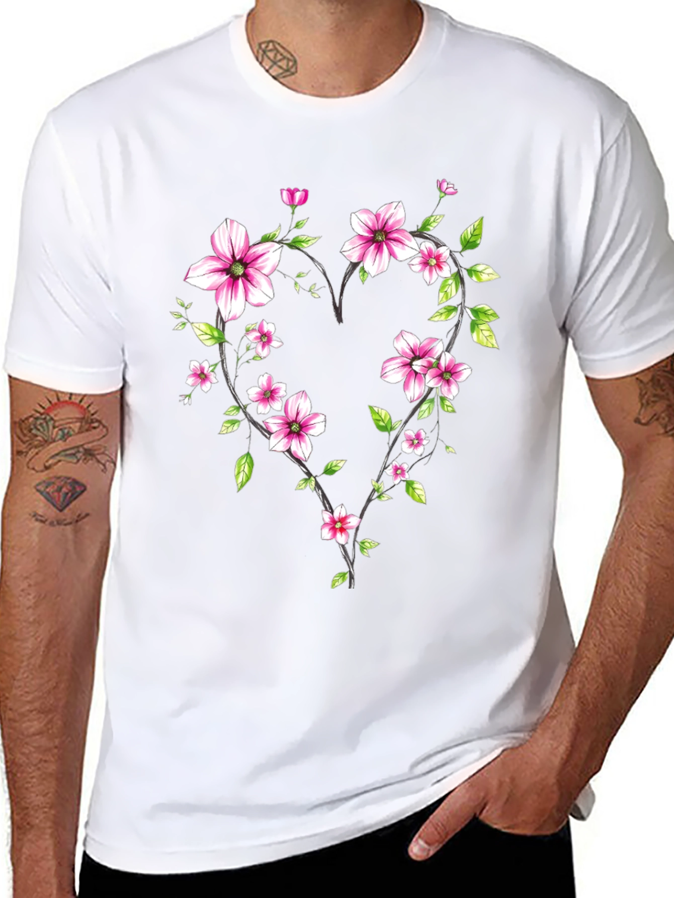 Floral Heart Graphic Black T-Shirt