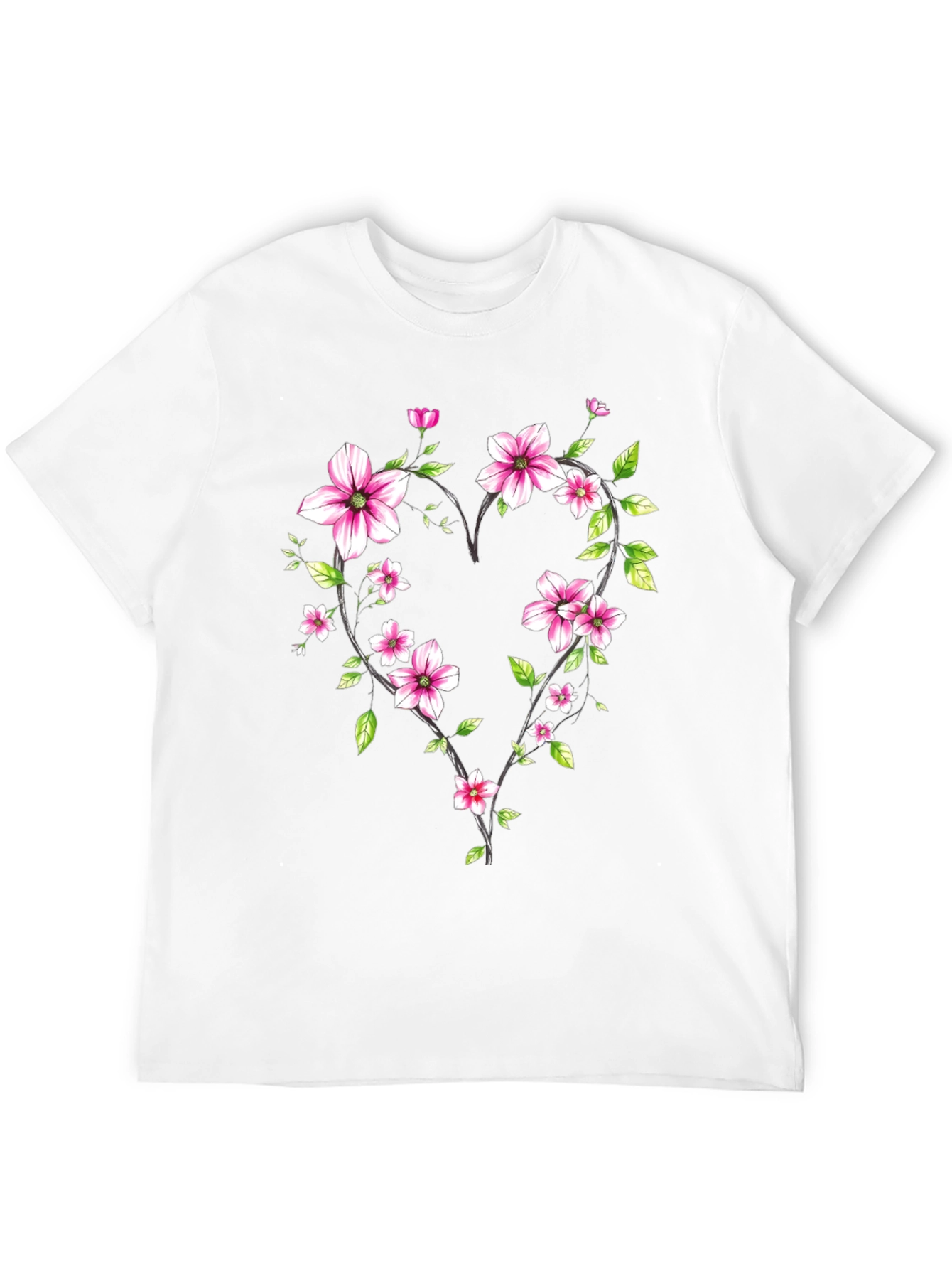 Floral Heart Graphic Black T-Shirt