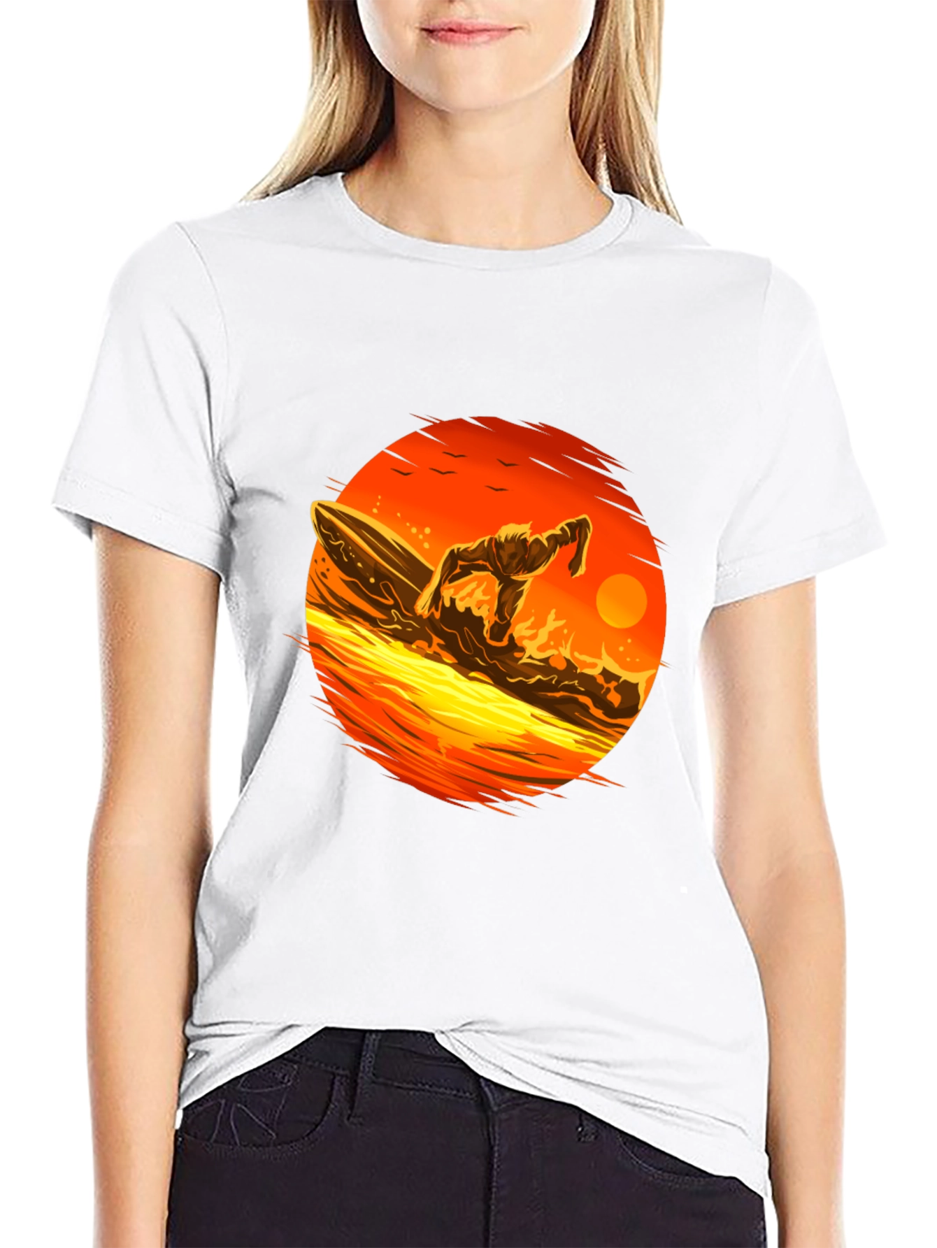 Sunset Surfer Graphic Black T-Shirt