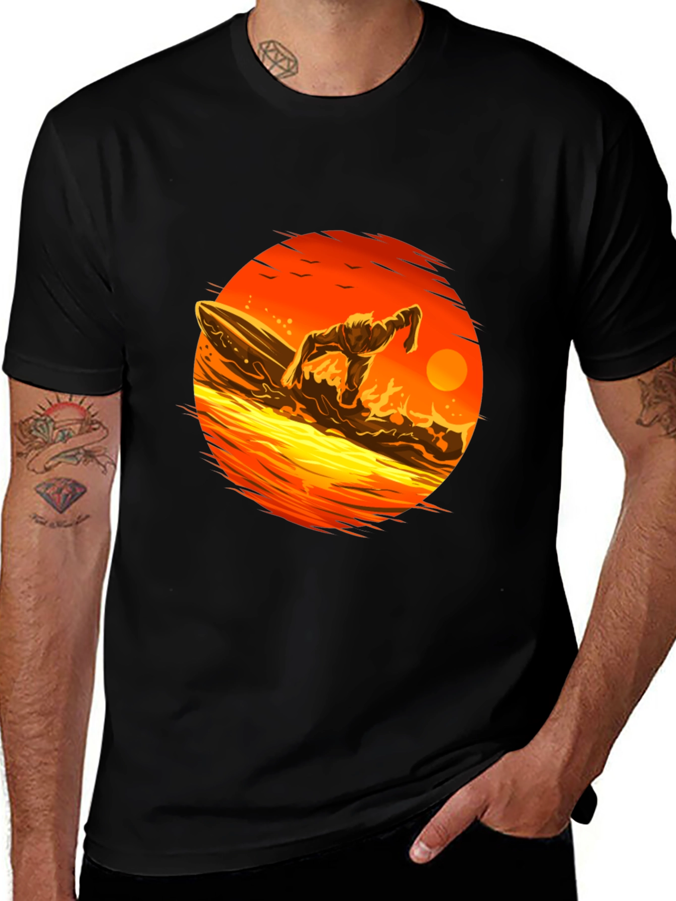 Sunset Surfer Graphic Black T-Shirt
