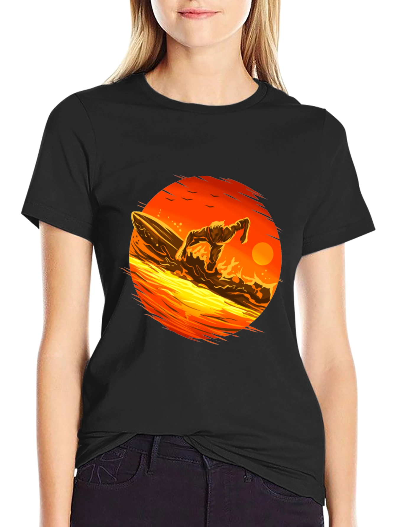 Sunset Surfer Graphic Black T-Shirt