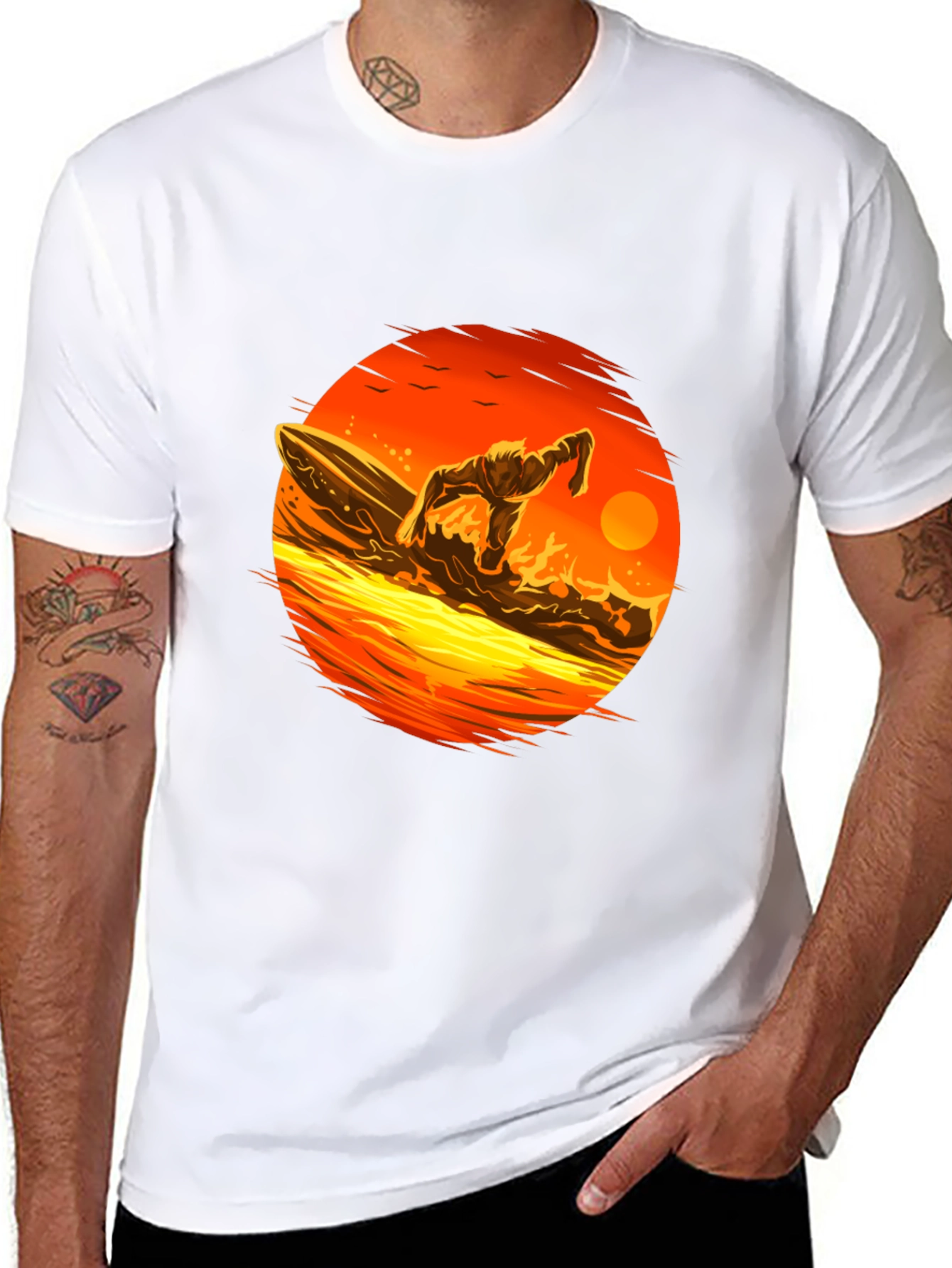Sunset Surfer Graphic Black T-Shirt
