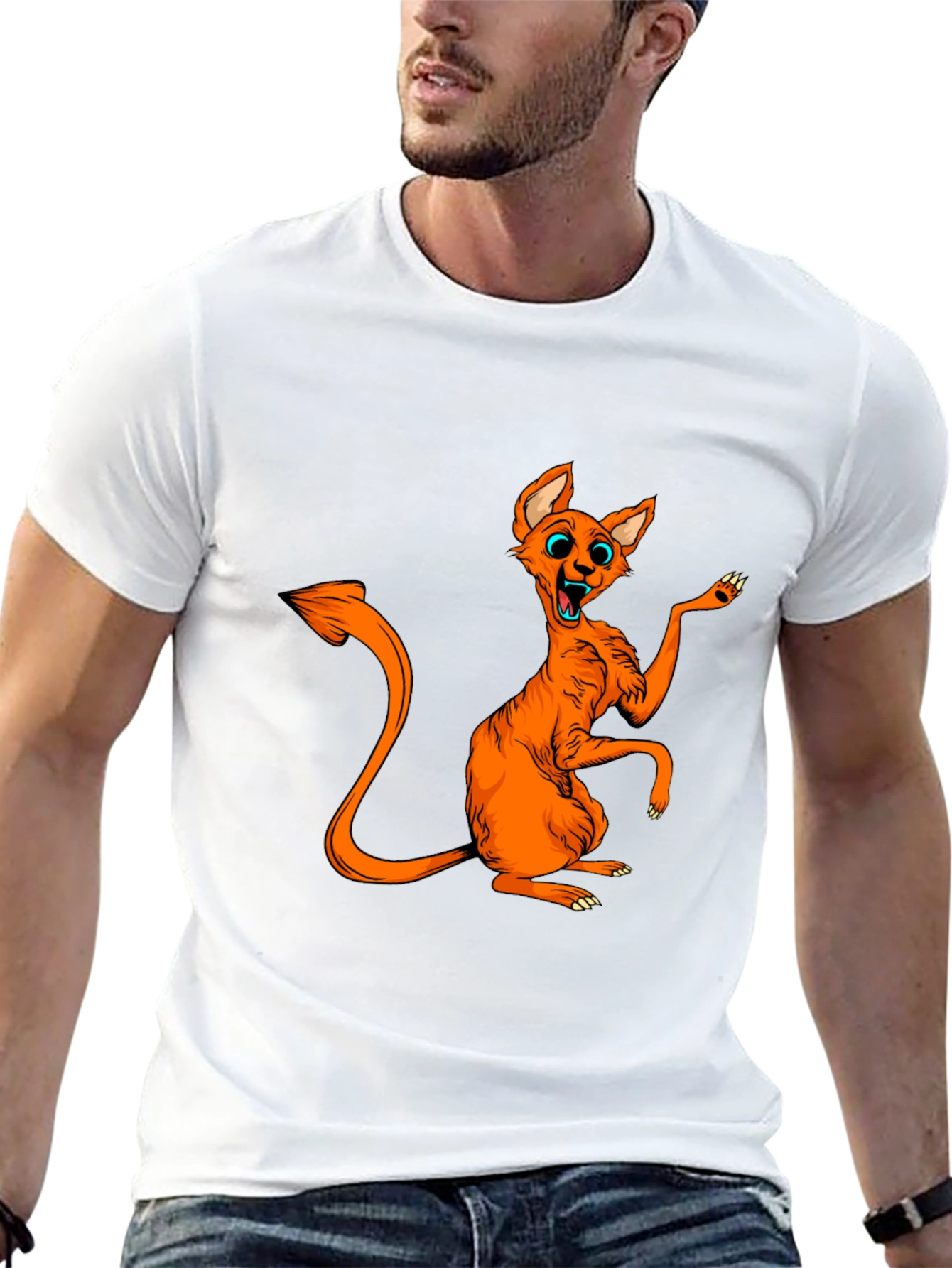 Orange Cartoon Cat Graphic Tee - Quirky Fun!