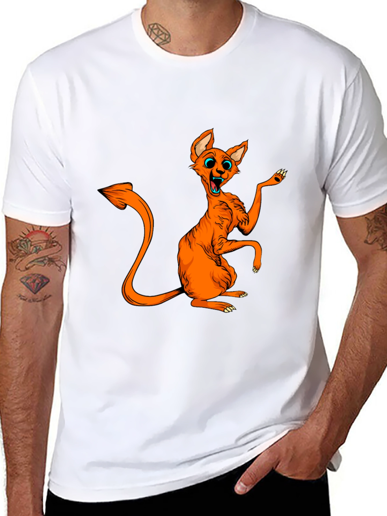 Orange Cartoon Cat Graphic Tee - Quirky Fun!
