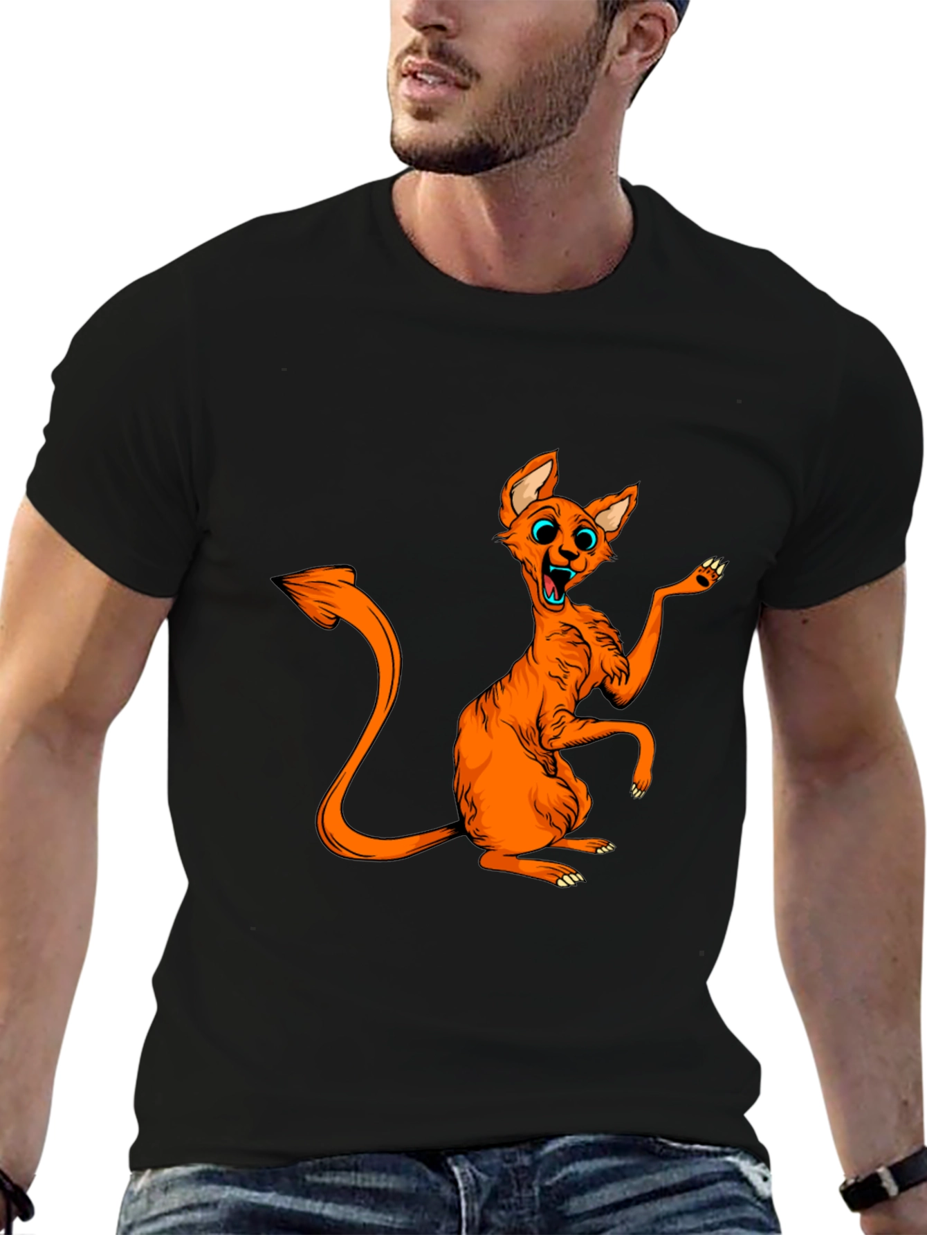 Orange Cartoon Cat Graphic Tee - Quirky Fun!