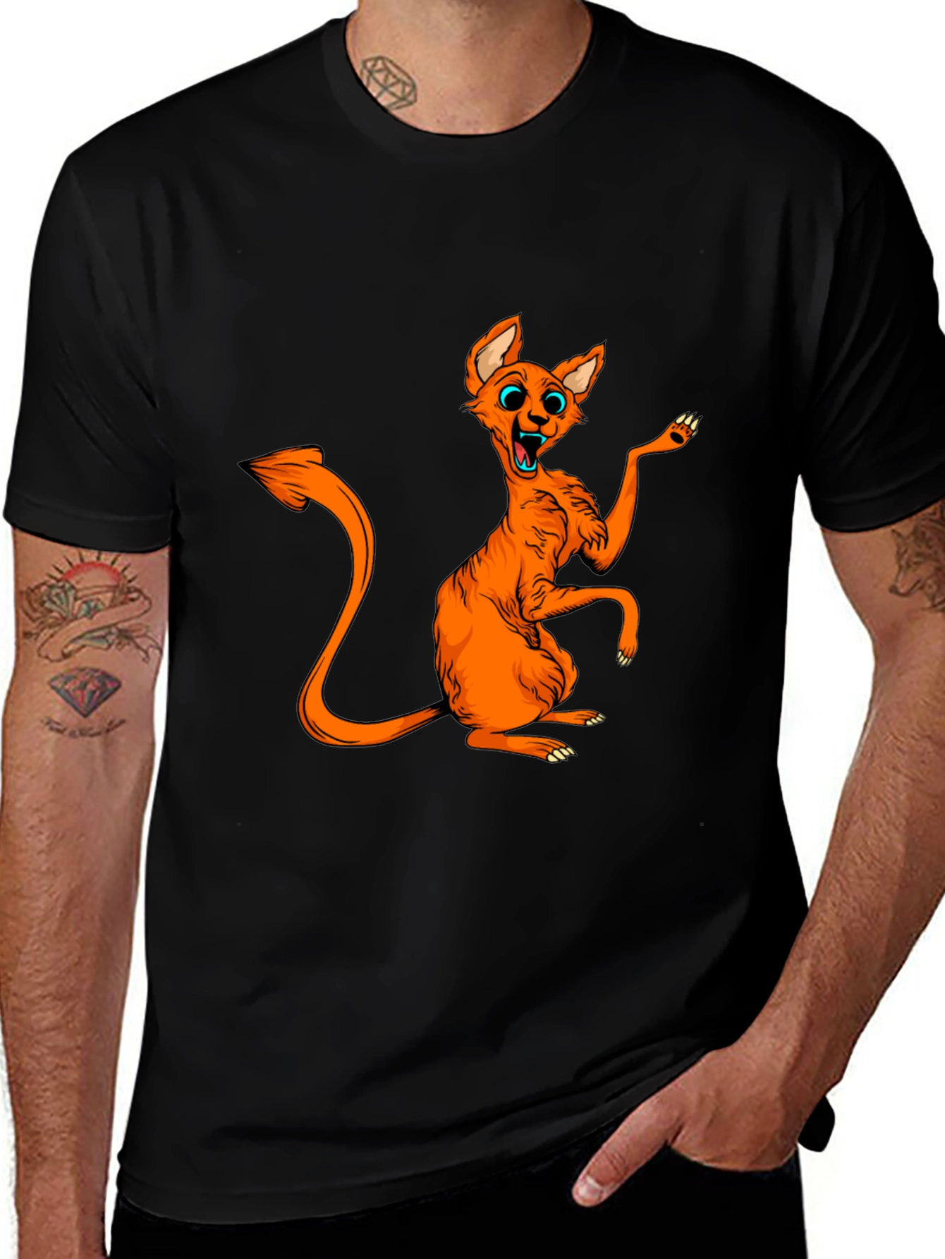 Orange Cartoon Cat Graphic Tee - Quirky Fun!