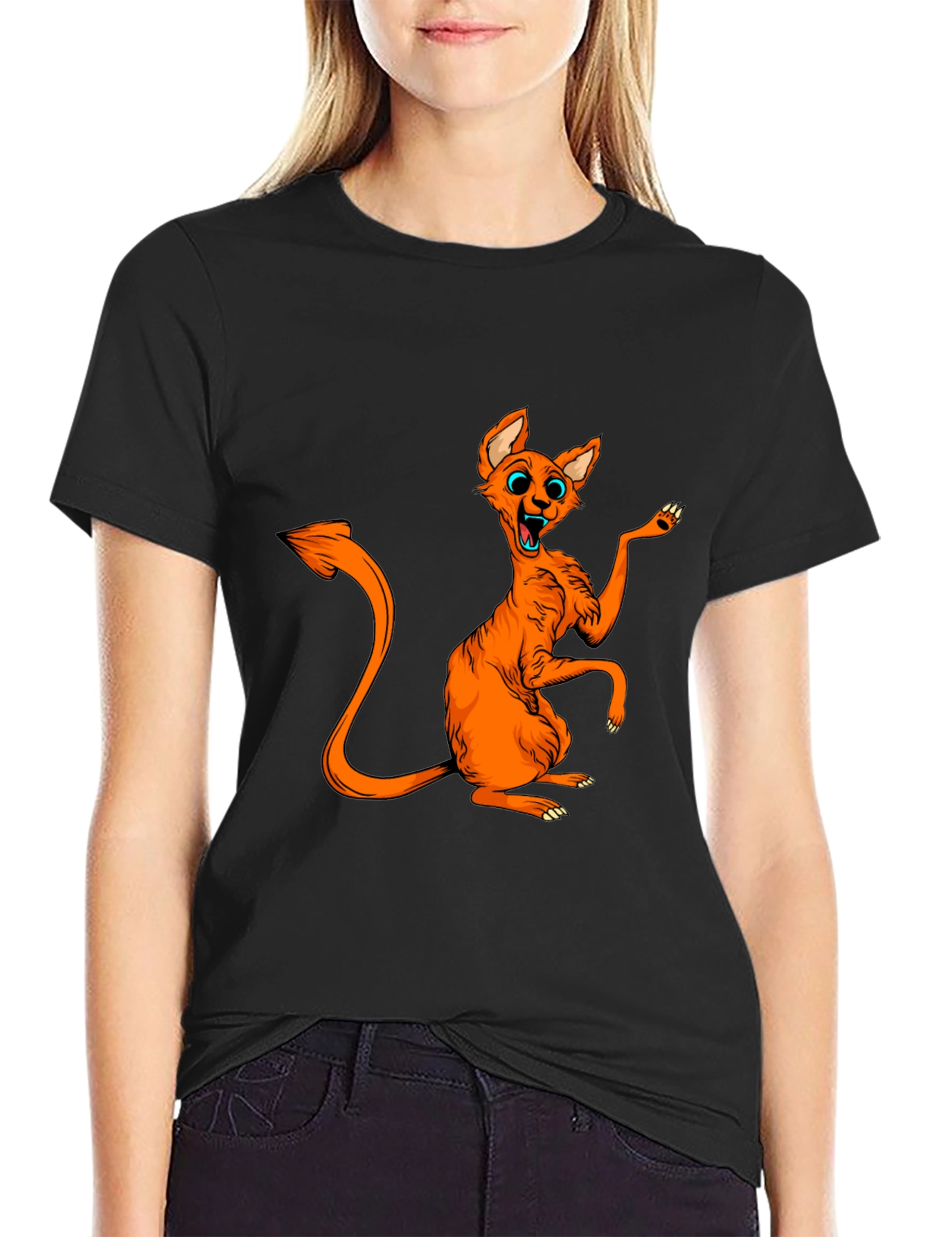 Orange Cartoon Cat Graphic Tee - Quirky Fun!
