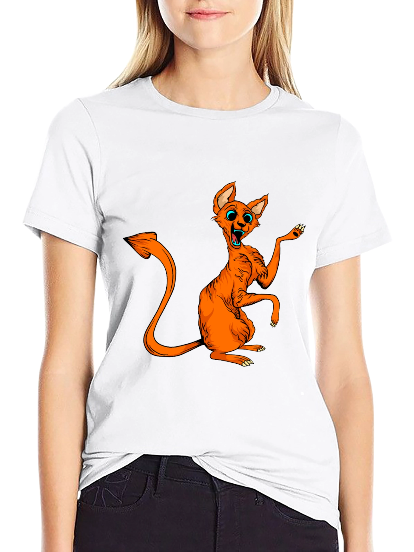 Orange Cartoon Cat Graphic Tee - Quirky Fun!