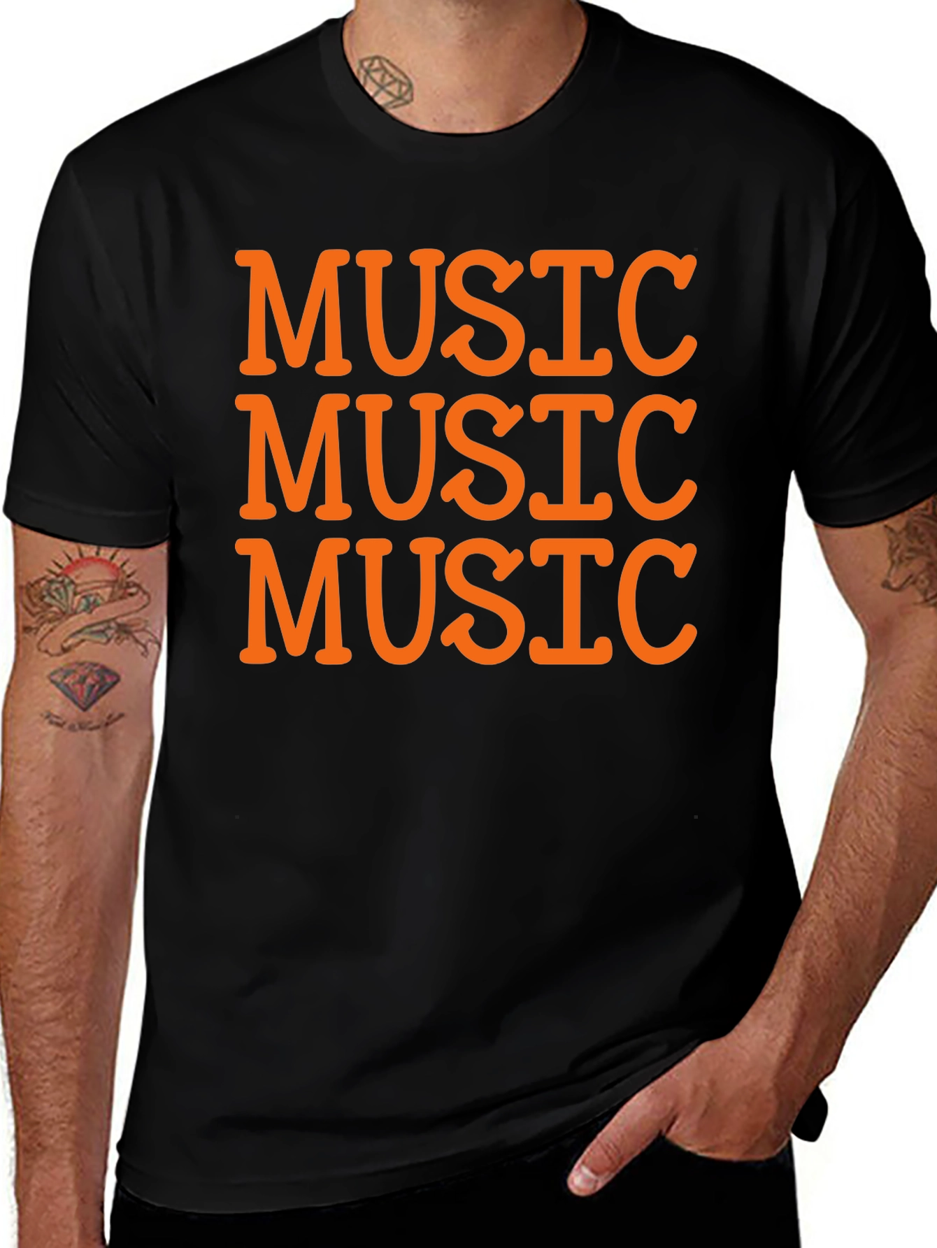 Music Lover Black T-Shirt - Repeated Text Design