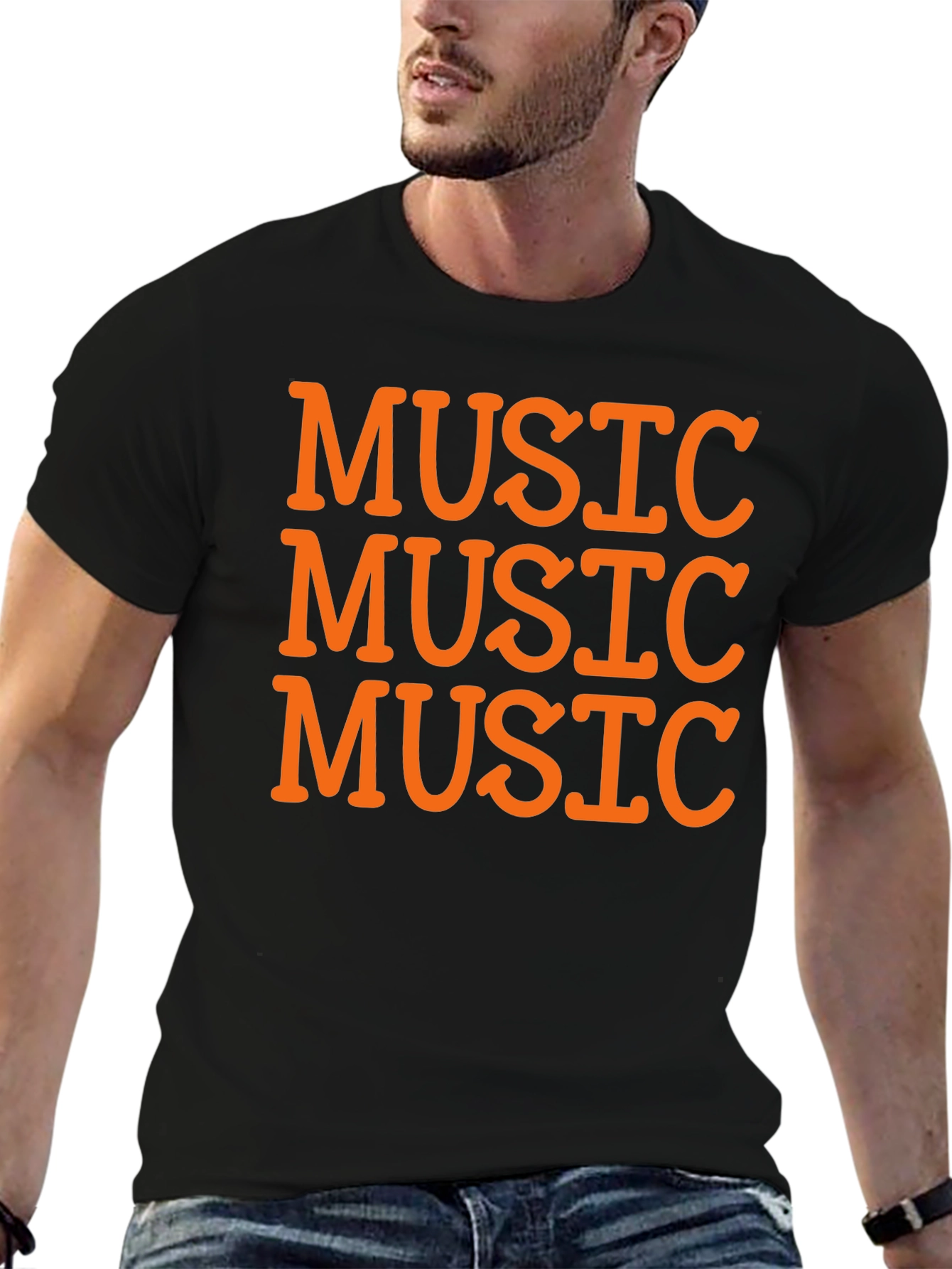 Music Lover Black T-Shirt - Repeated Text Design