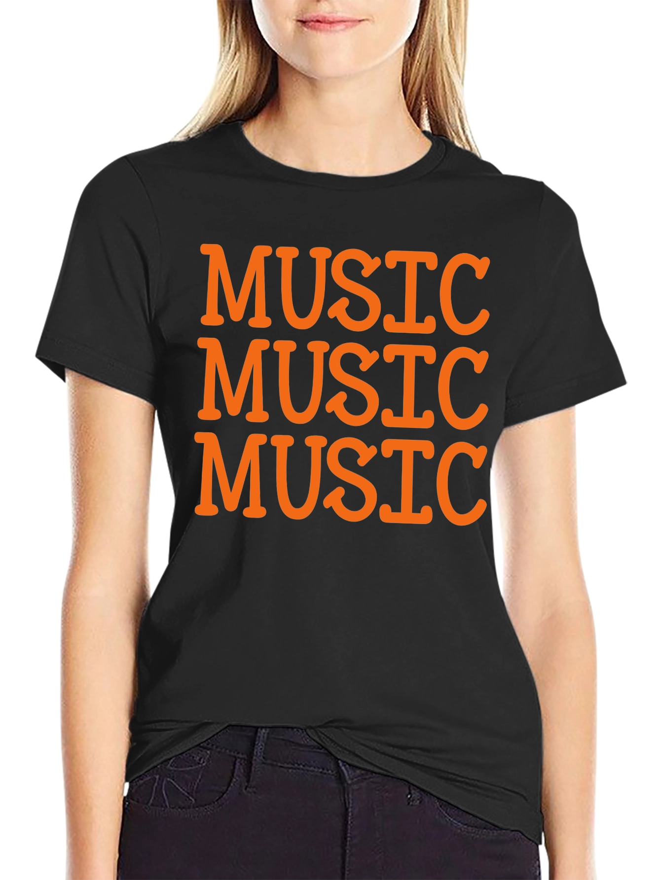 Music Lover Black T-Shirt - Repeated Text Design