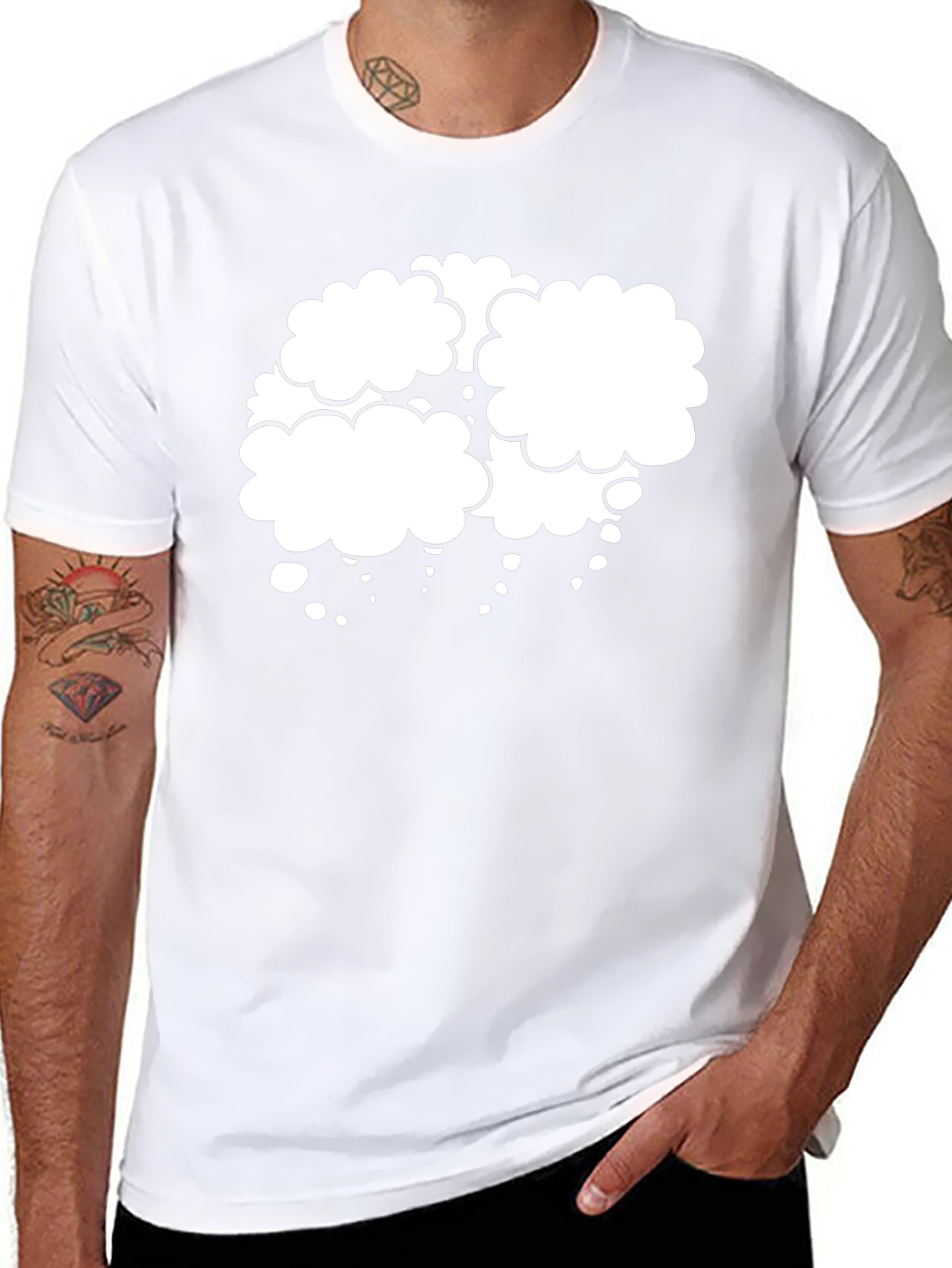 Black T-Shirt with White Cloud Design