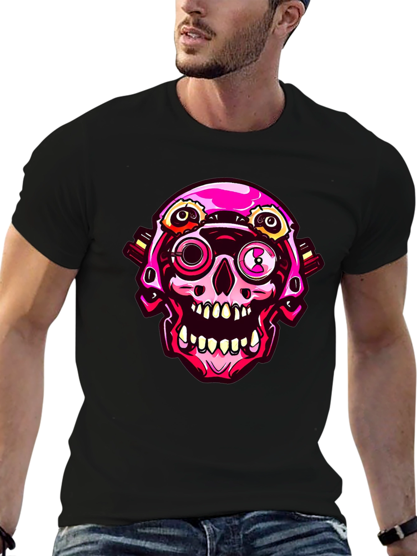 Cyberpunk Skull Graphic Tee - Cool Futuristic Design