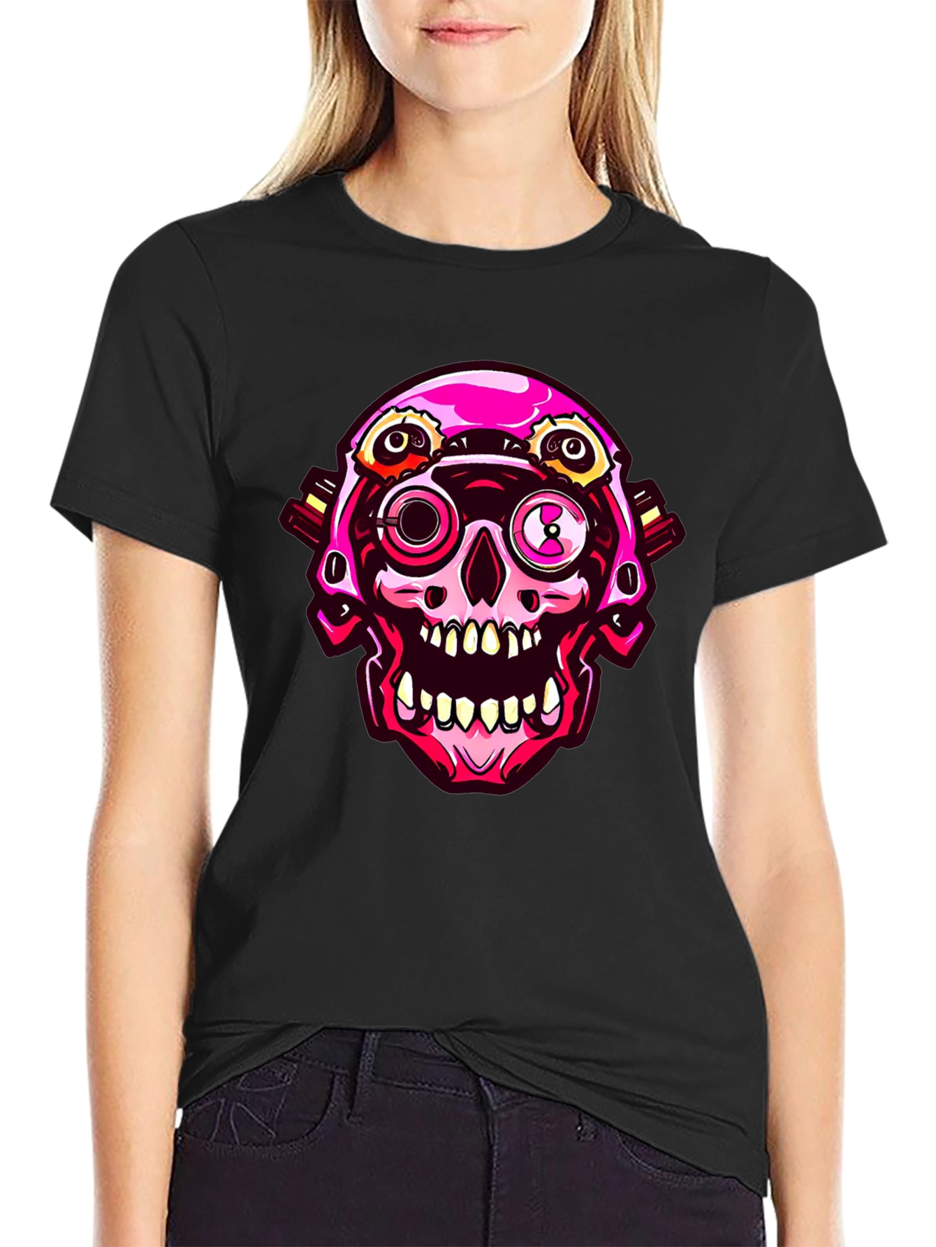 Cyberpunk Skull Graphic Tee - Cool Futuristic Design