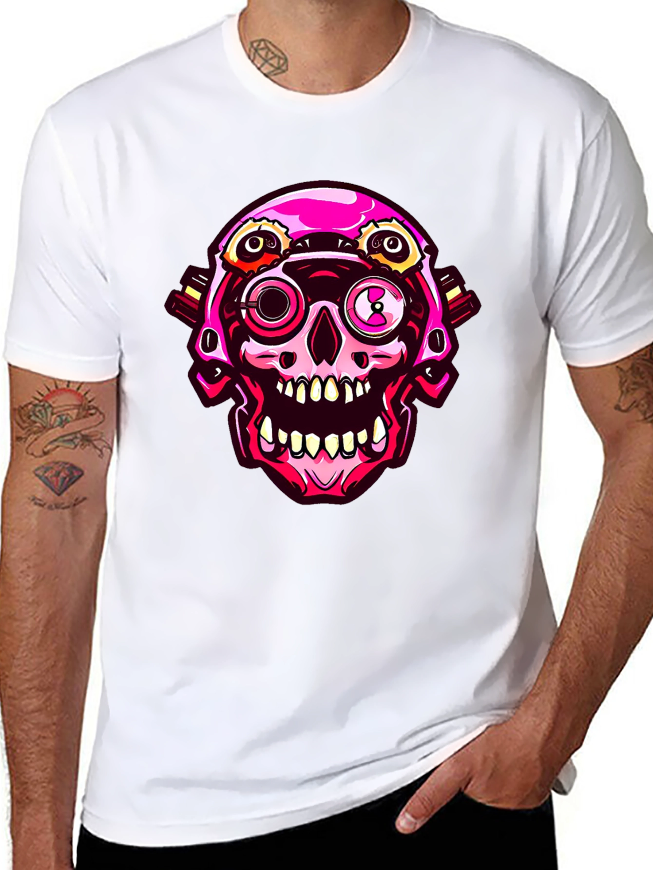 Cyberpunk Skull Graphic Tee - Cool Futuristic Design