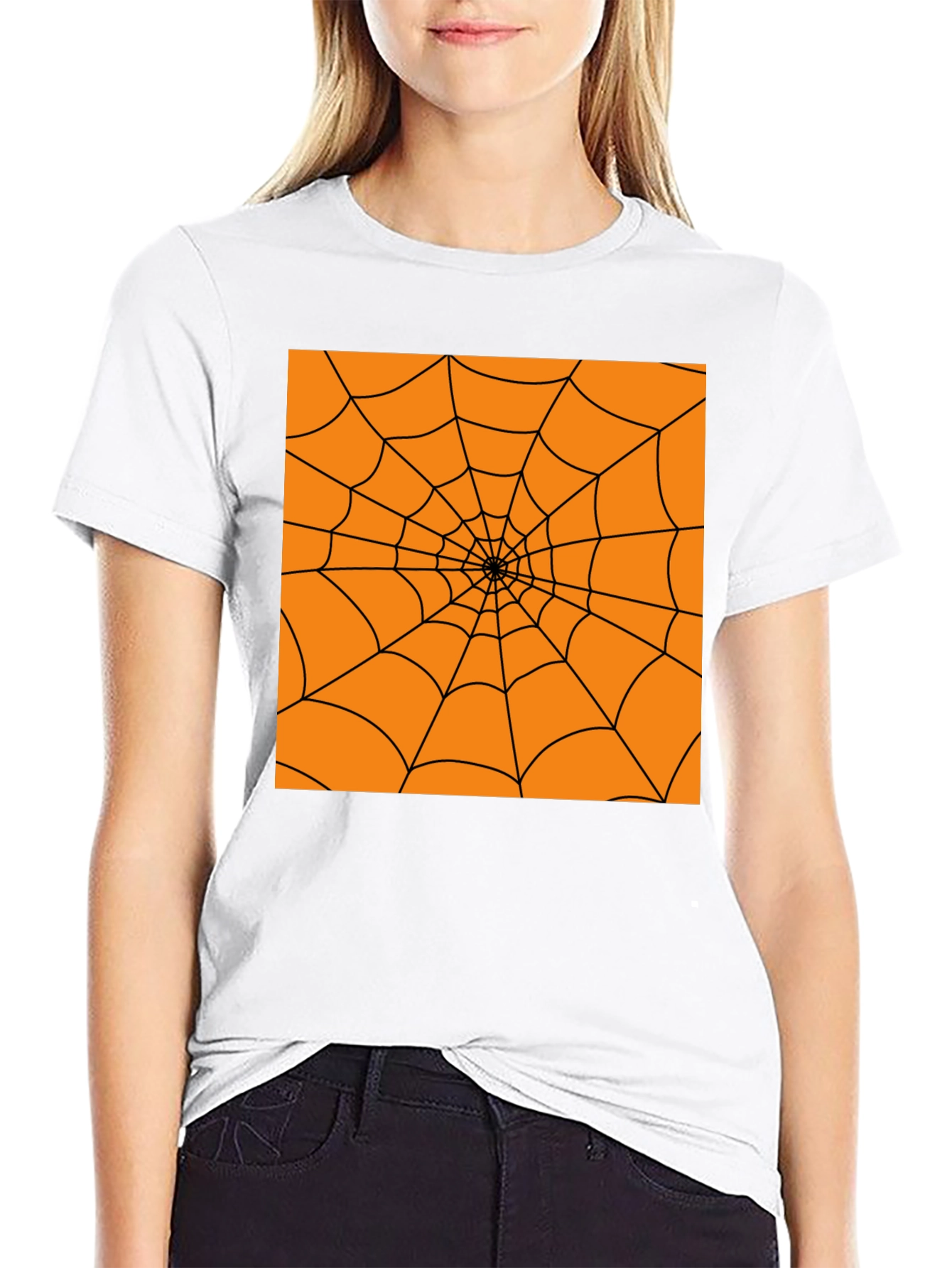 Halloween Spider Web Graphic Tee - Black