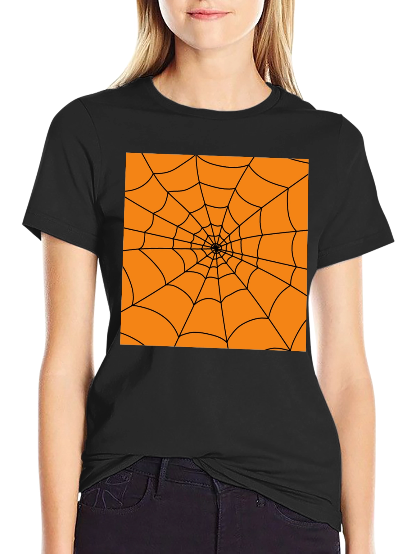 Halloween Spider Web Graphic Tee - Black